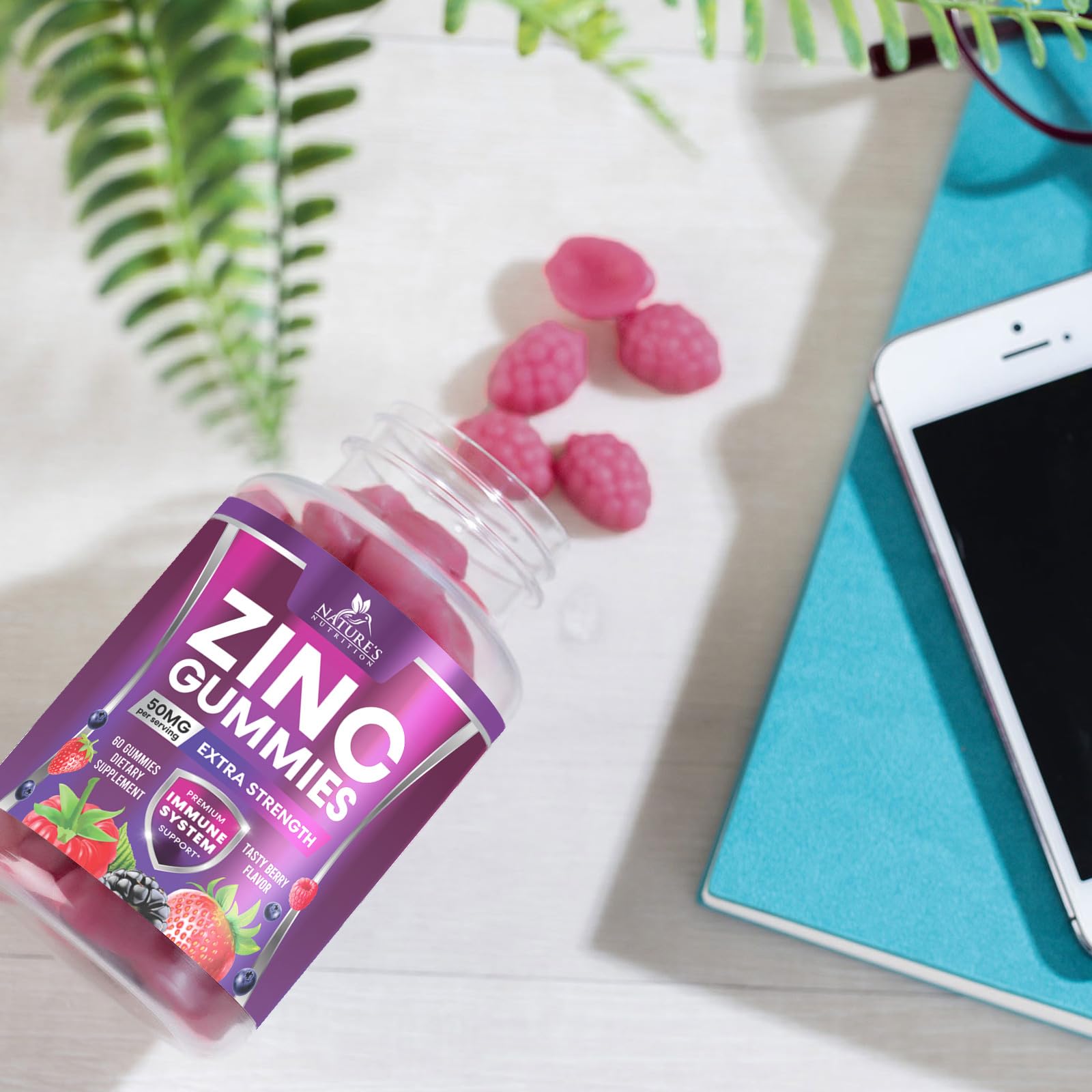 Nature's Nutrition gommes zinc 50 mg - pratique pour hommes et femmes au quotidien.