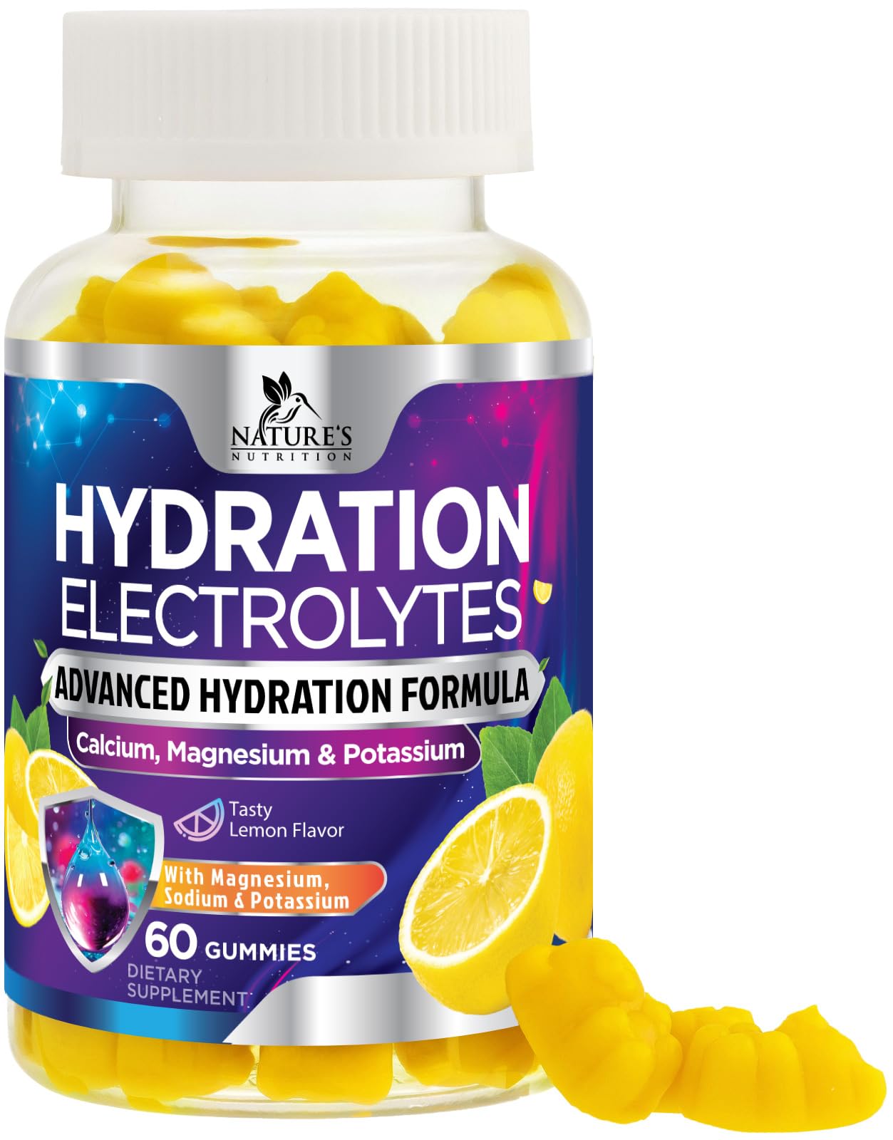Nature's Nutrition Hydratation Citron Gummies - énergie et électrolytes essentiels.