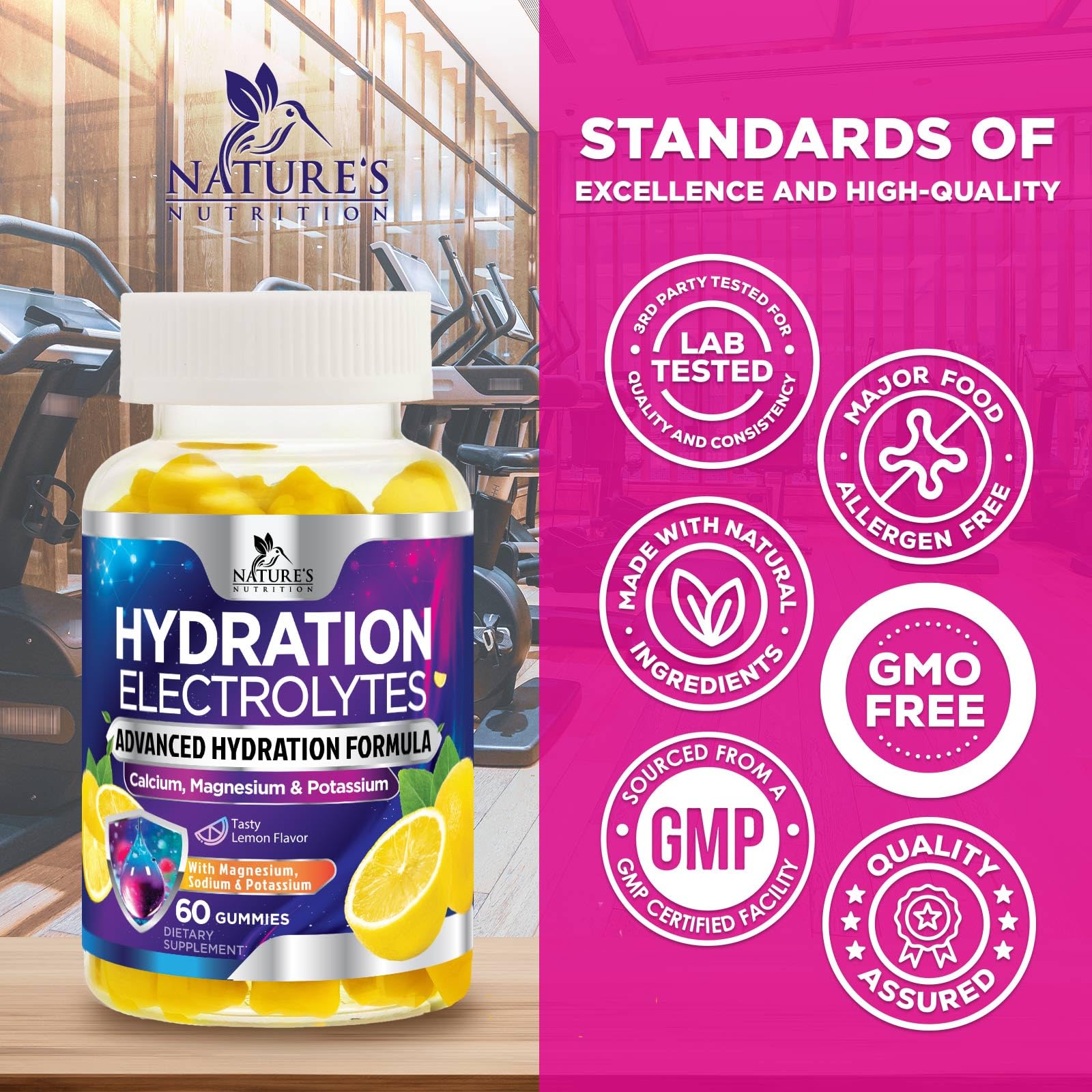 Gummies citron Nature's Nutrition près d'un shaker lors de l'entraînement.