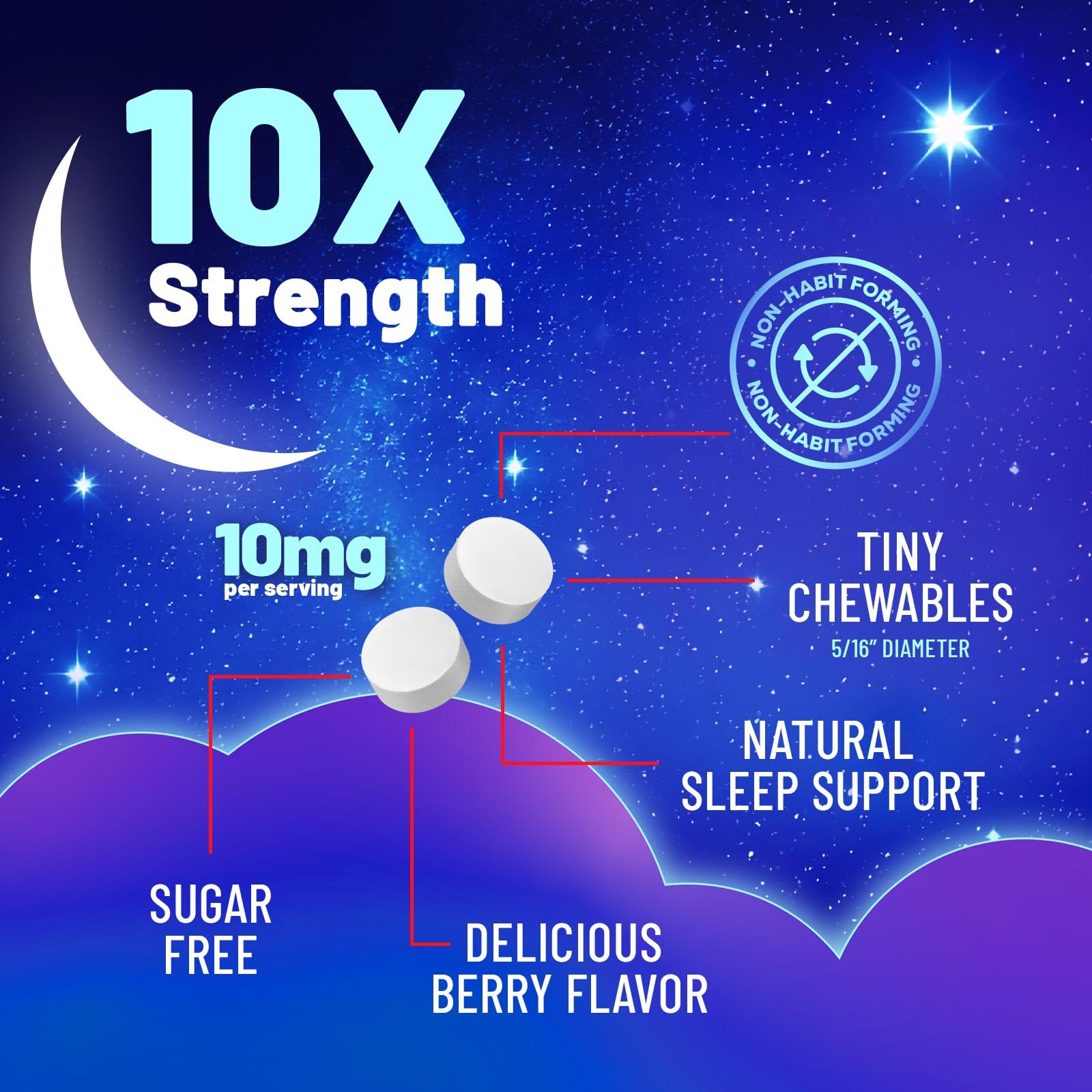 Mélatonine Nature's Nutrition dissolution rapide: prise simple avant le sommeil.
