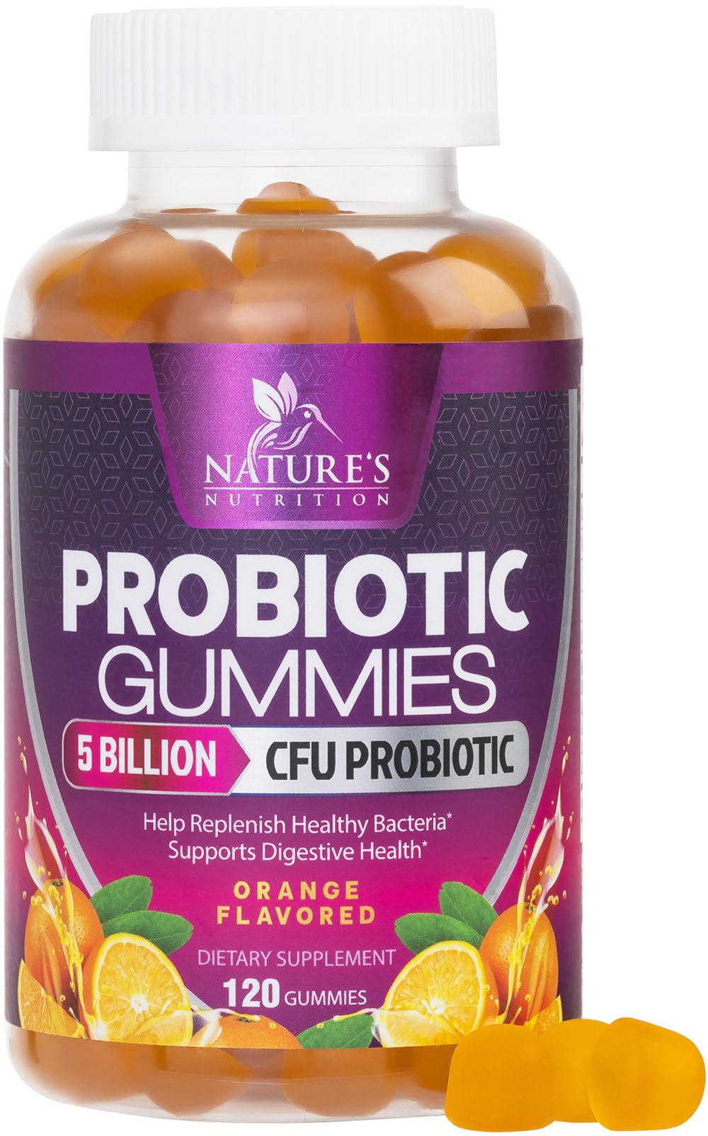 Nature's Nutrition gommes probiotiques dans la bouteille, soutien digestif quotidien.
