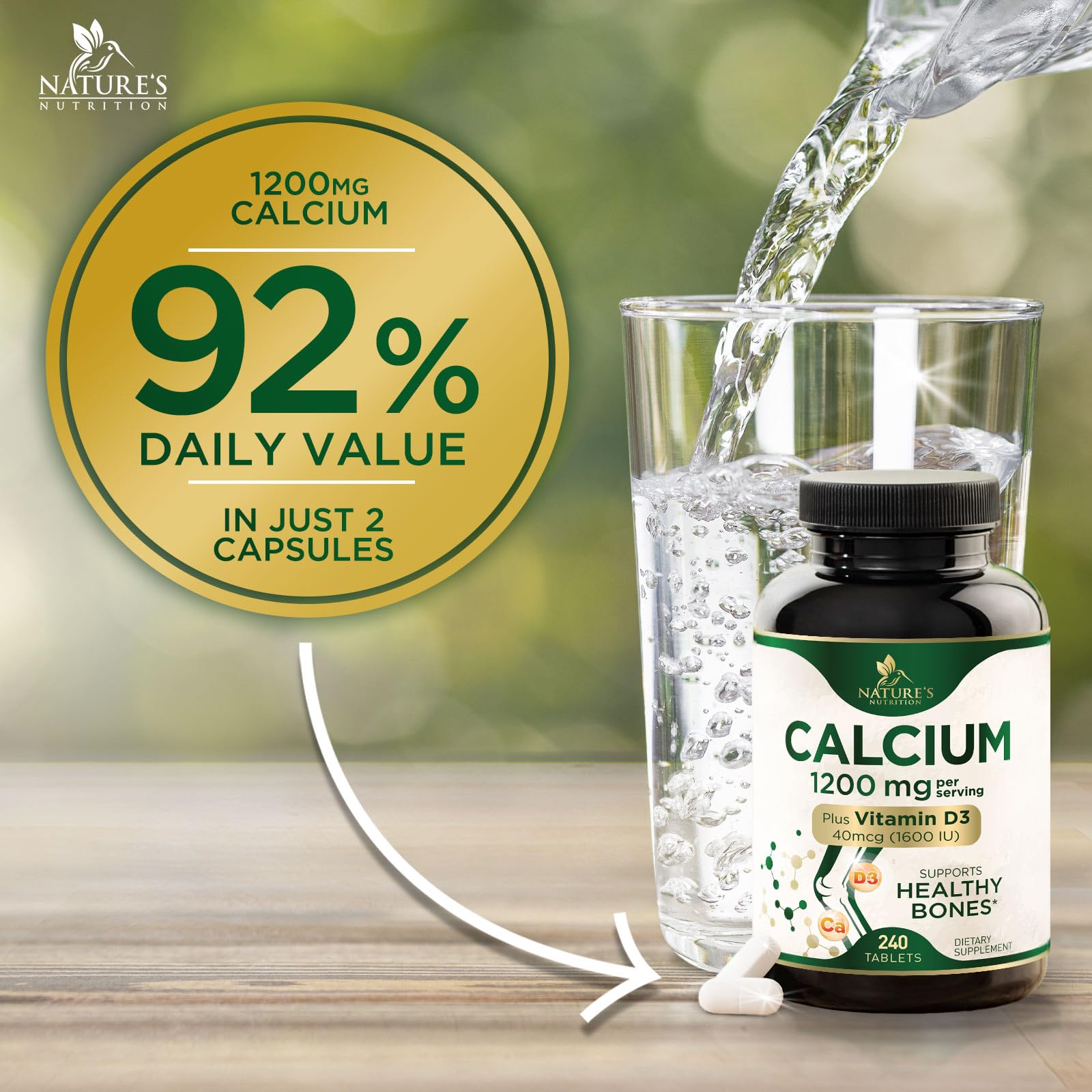 Nature's Nutrition Calcium sans gluten et sans OGM.
