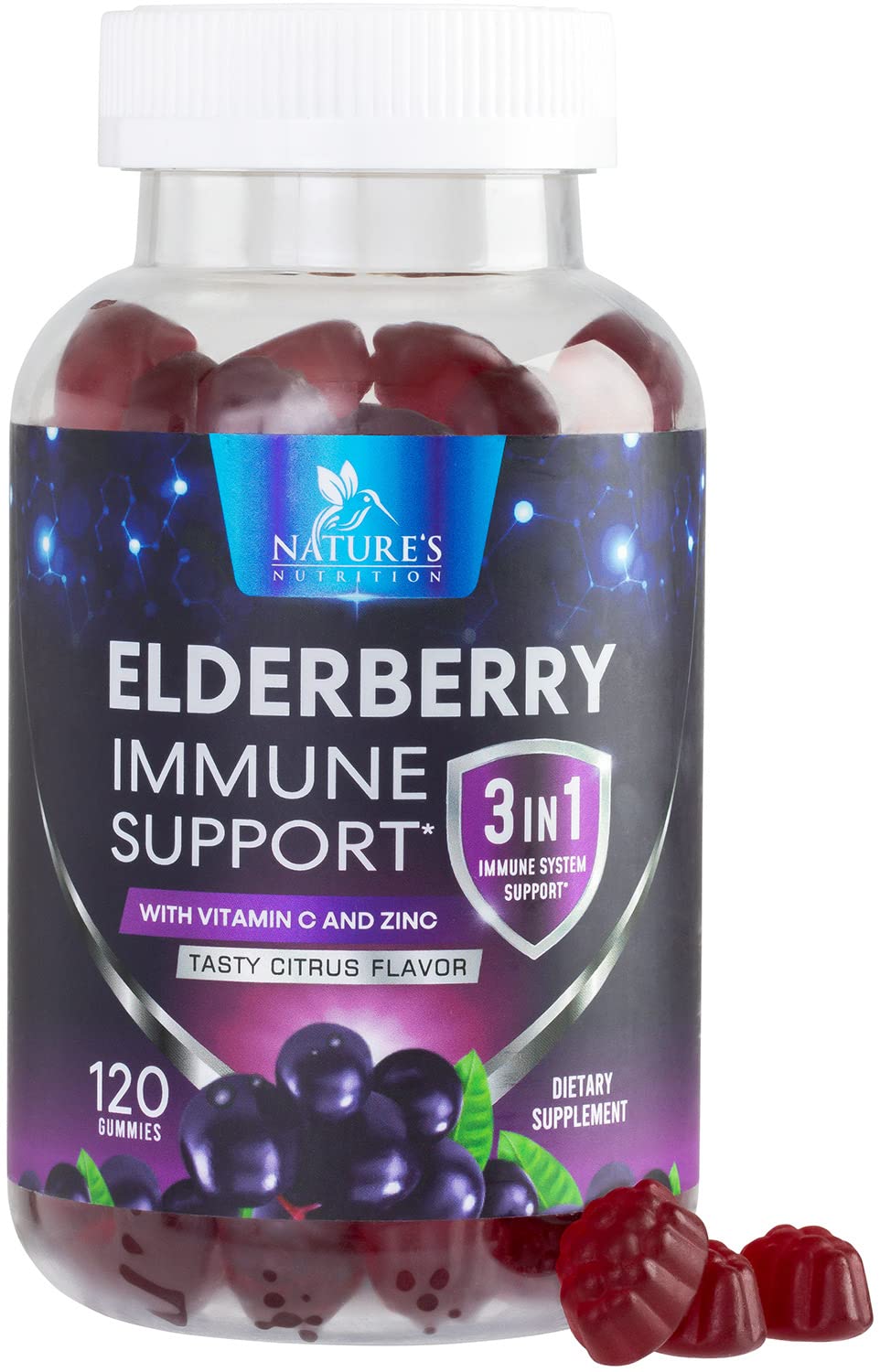 Nature's Nutrition Sureau Noir gommes 3x pour soutenir l’immunité au quotidien