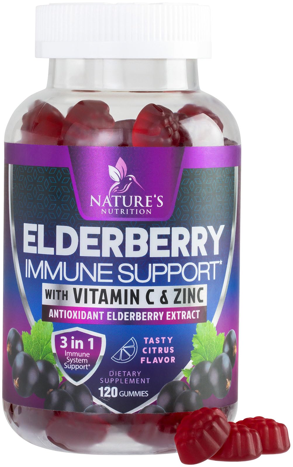 Nature's Nutrition Sureau Noir Gommes emballage visible, usage quotidien potentiel.