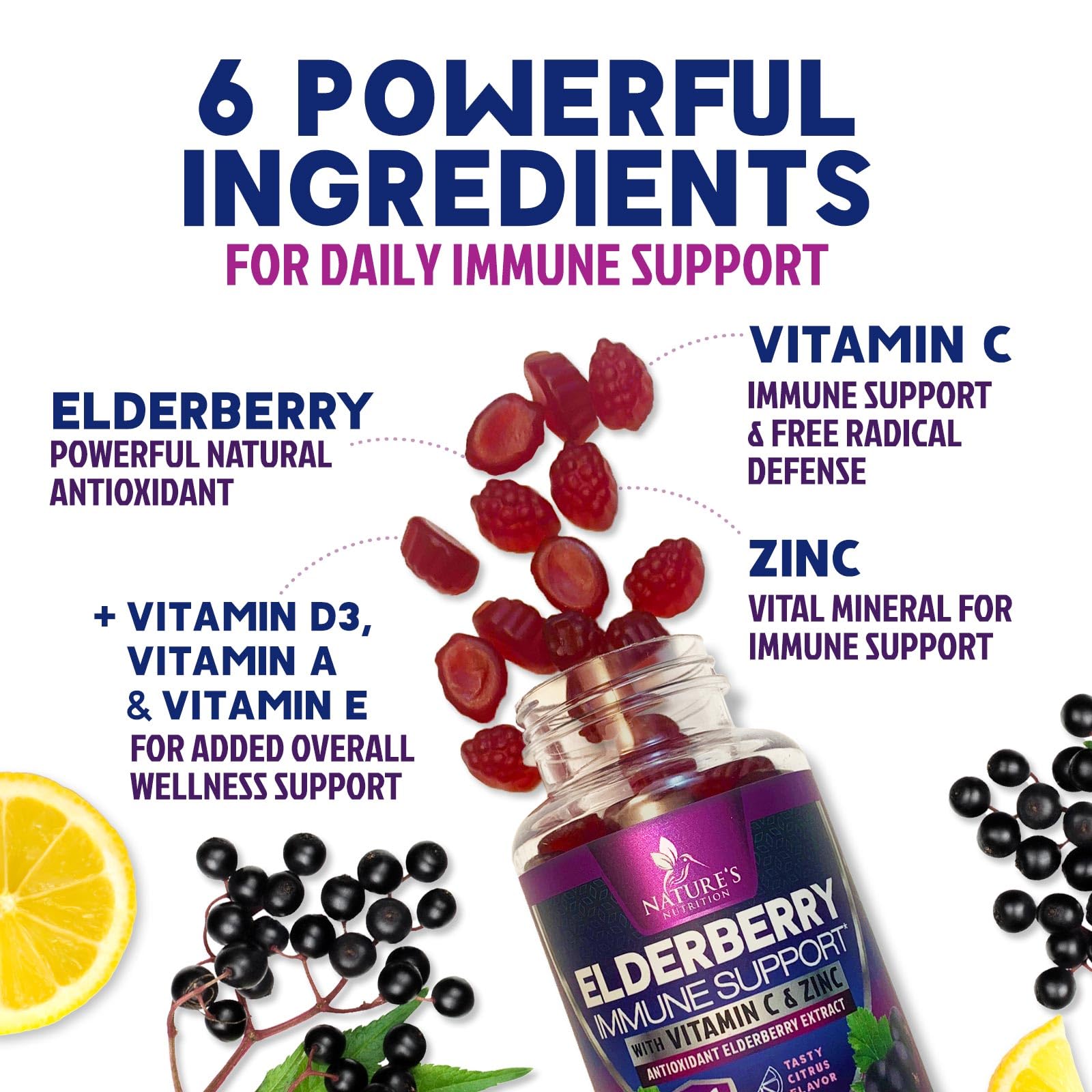 Nature's Nutrition Sureau Noir Gommes vitamine C – couleur vive et bénéfice antioxydant.
