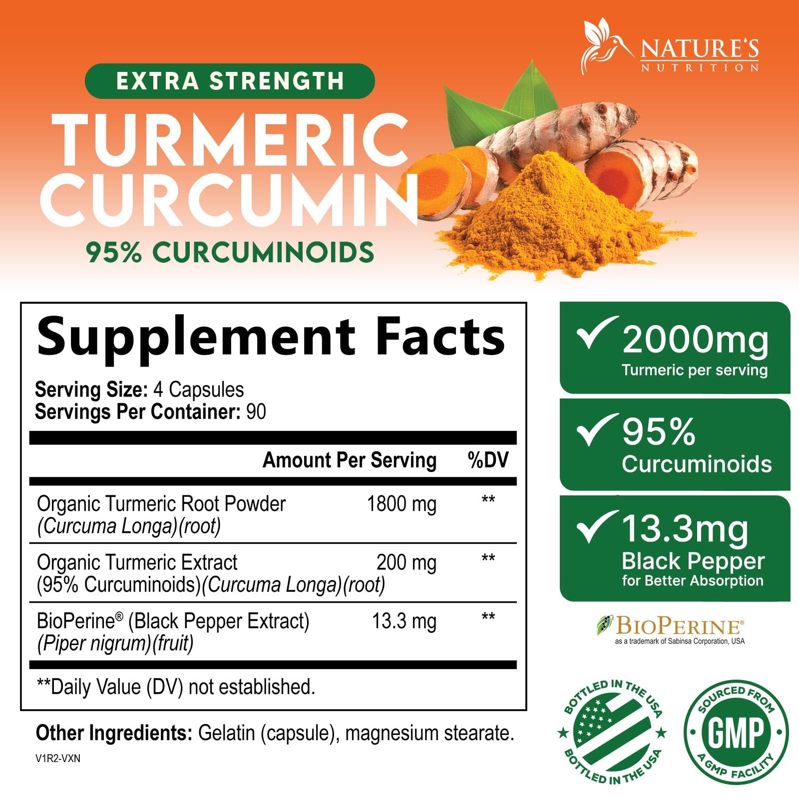 Nature's Nutrition Turmeric 2000mg — capsules faciles à prendre chaque jour.