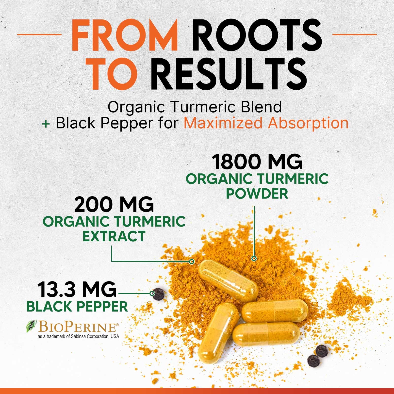 Nature's Nutrition Turmeric 2000mg — ingrédients clés visibles et curcuminoïdes pour meilleure biodisponibilité.