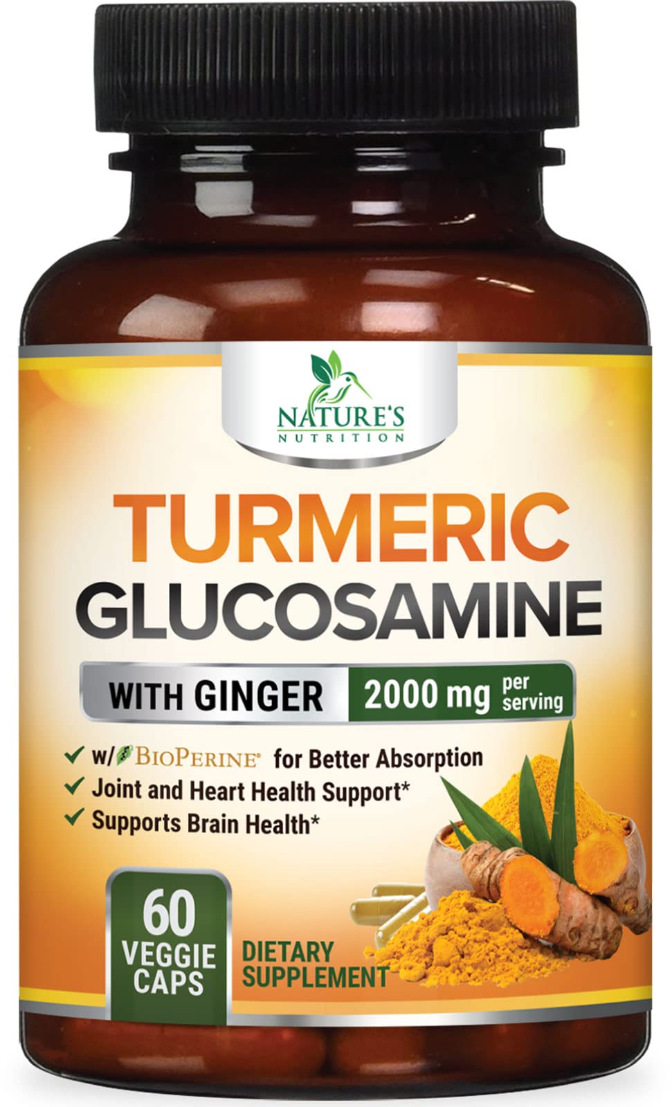 Nature's Nutrition Turmeric Curcumin 2000mg – bouteille de capsules, soutien potentiel des articulations