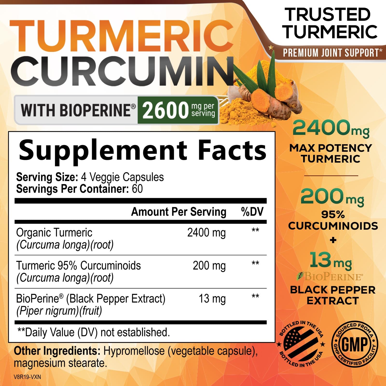 Gélules Nature's Nutrition Curcumine 2600 mg, dosage quotidien.