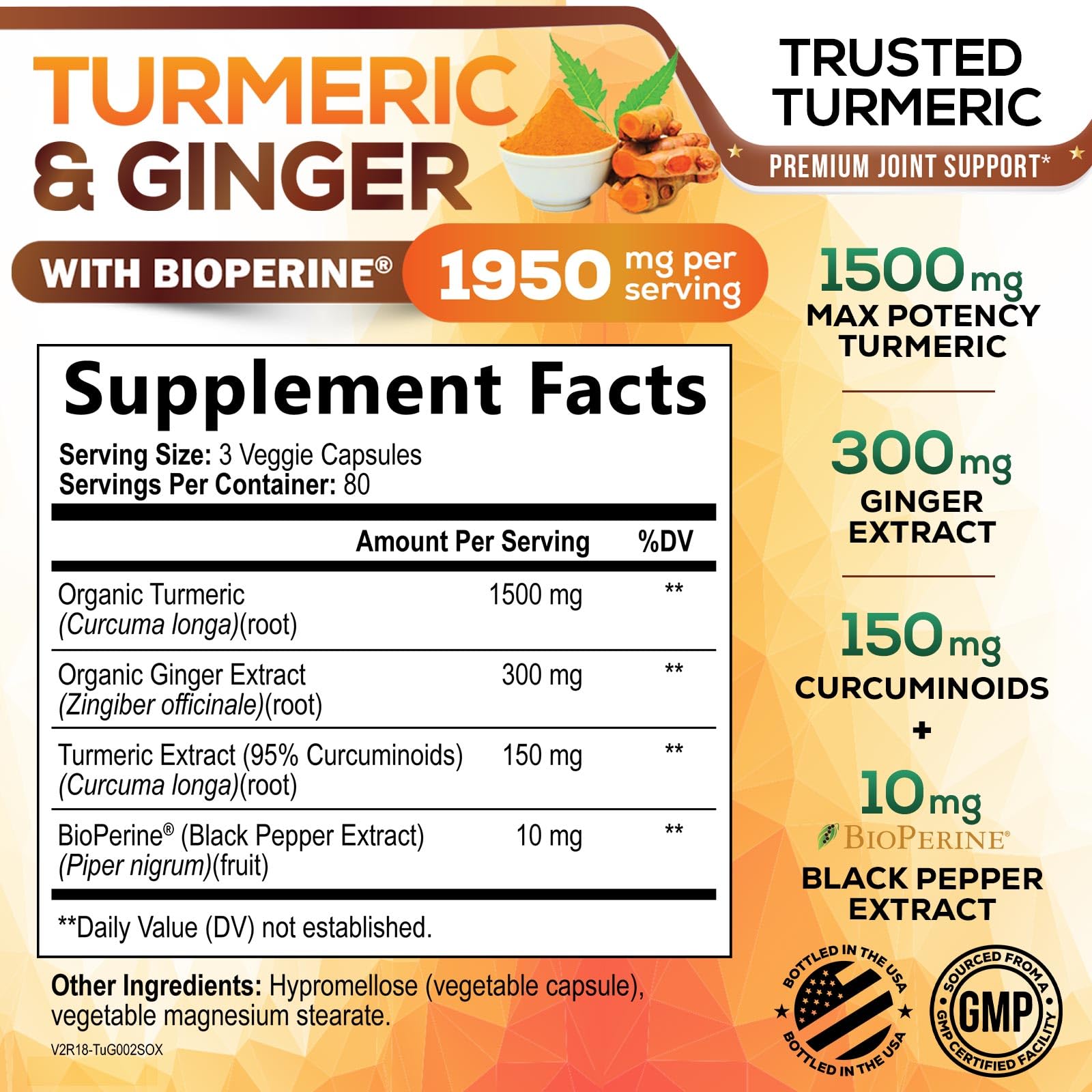 Nature's Nutrition Turmeric Curcumin, capsules, meilleure absorption des curcuminoïdes.
