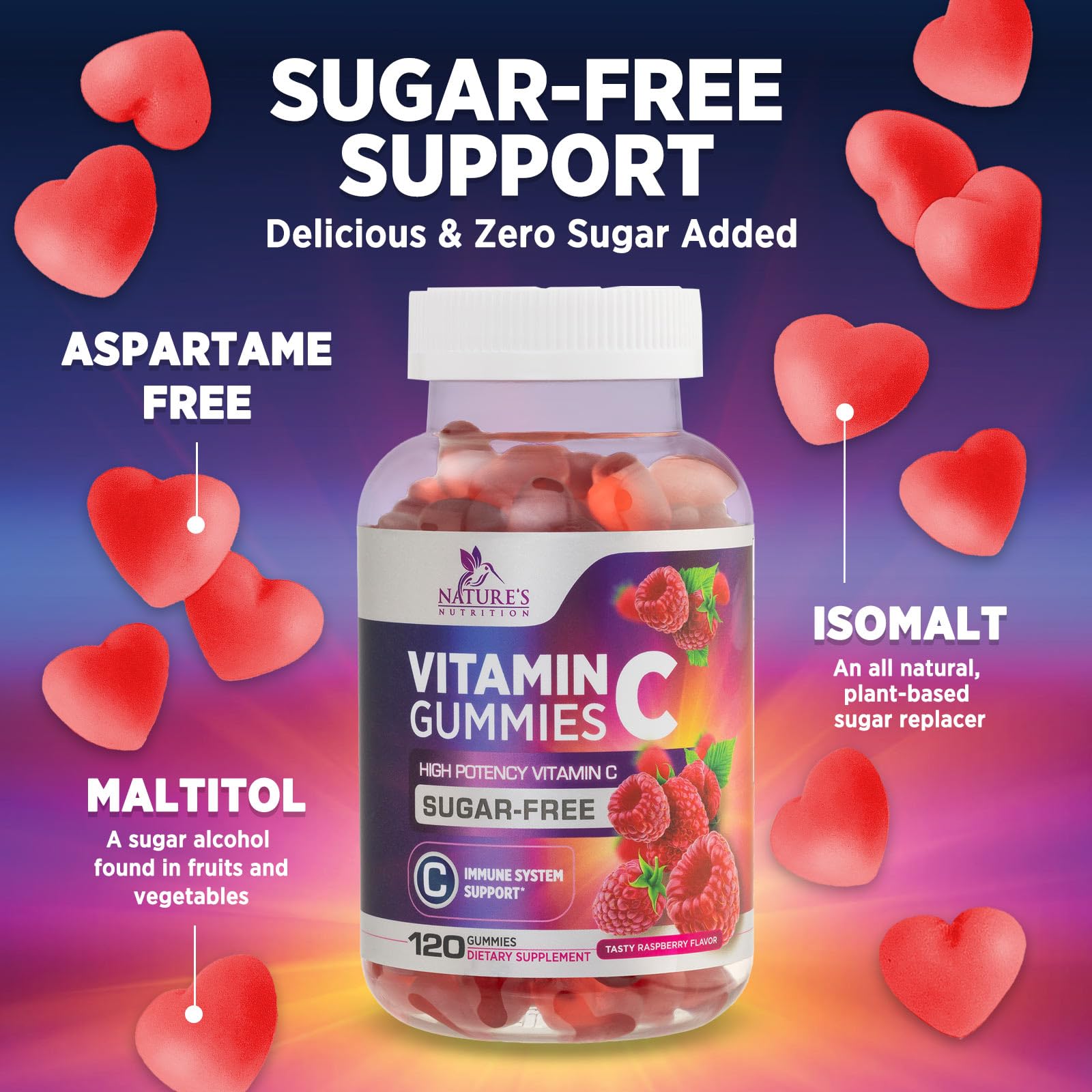 Emballage portable Nature's Nutrition Vitamin C Gummies pour le déplacement.