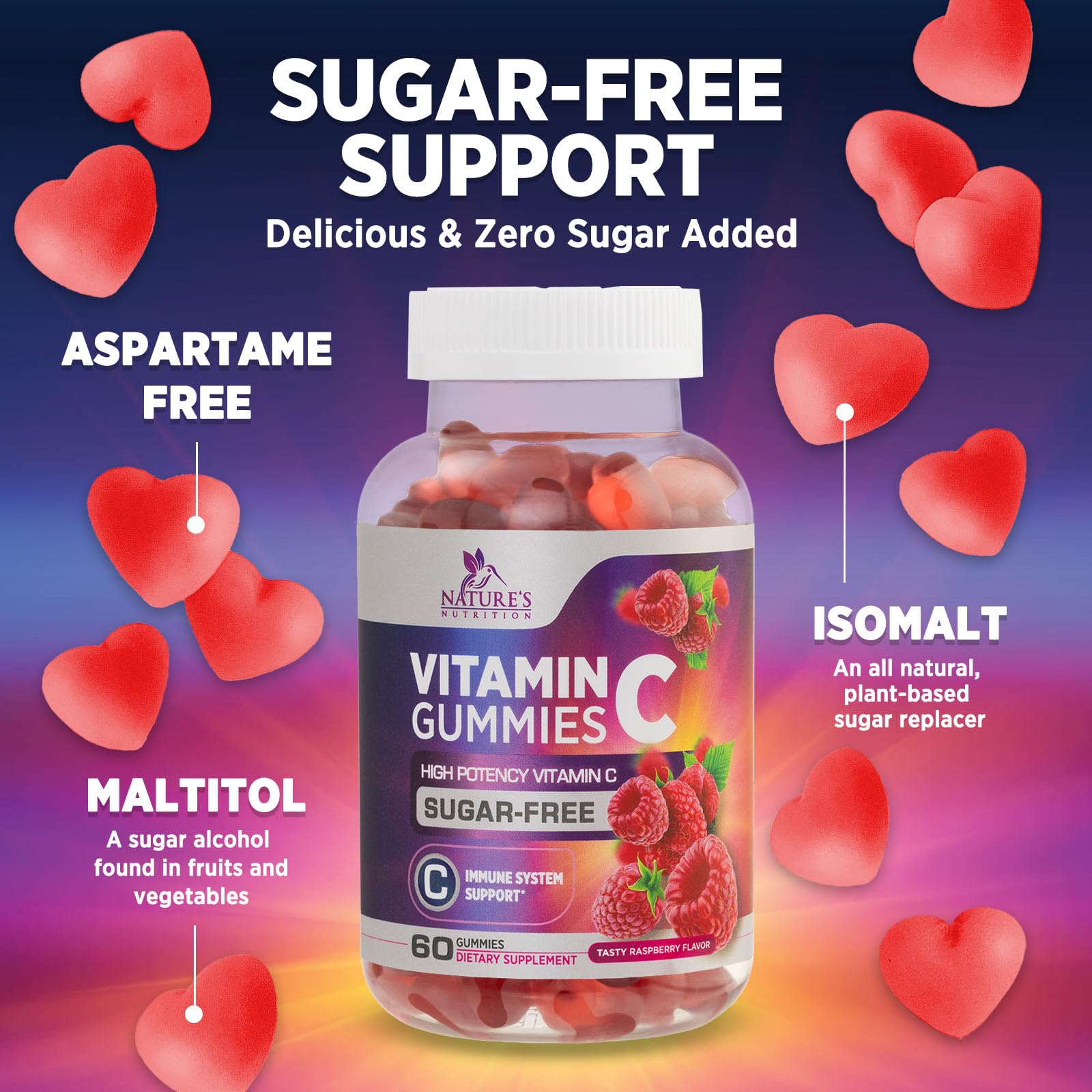 Prise quotidienne facile des gummies Nature's Nutrition framboise