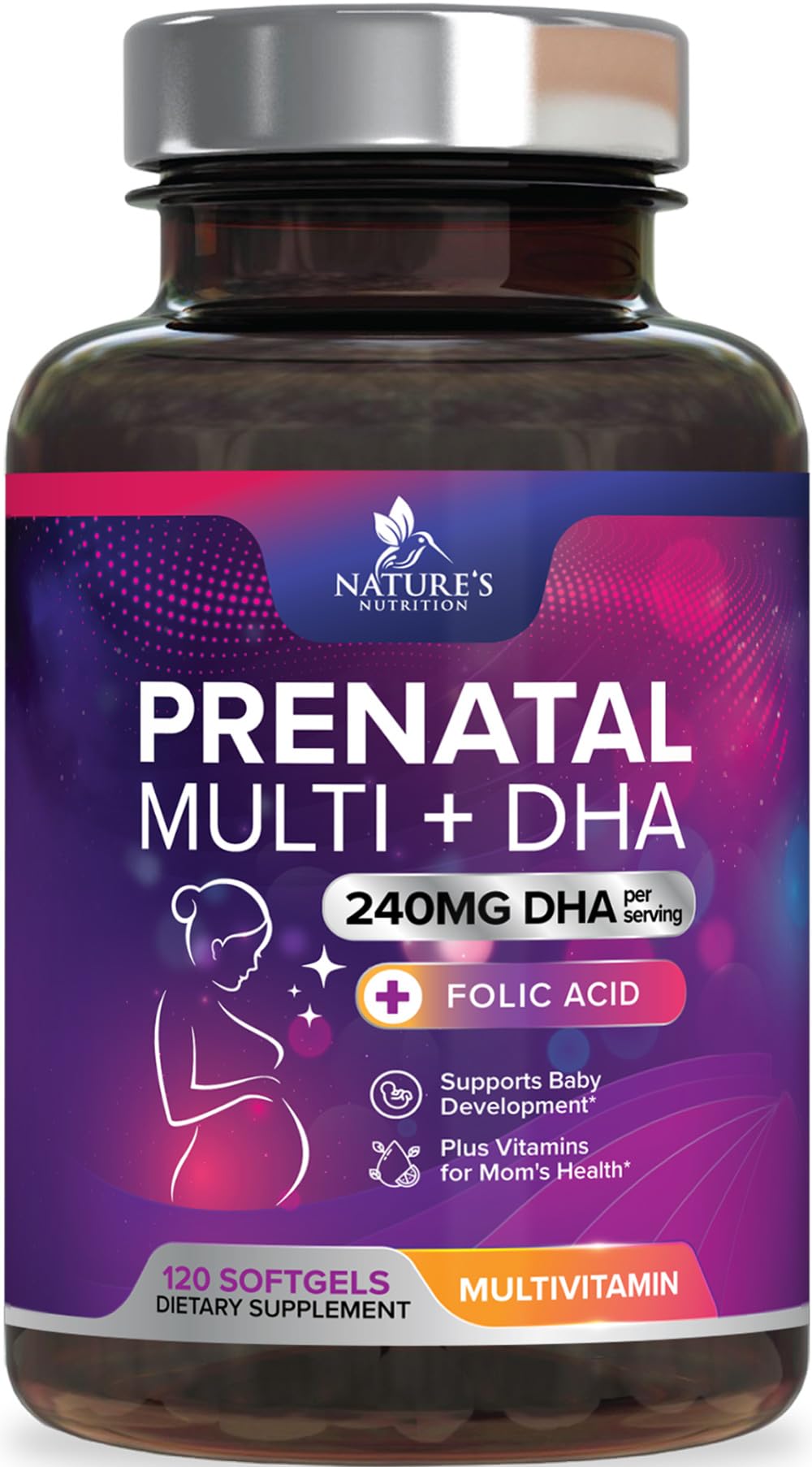 Nature's Nutrition – bouteilles de vitamines prénatales, soutien quotidien pendant la grossesse