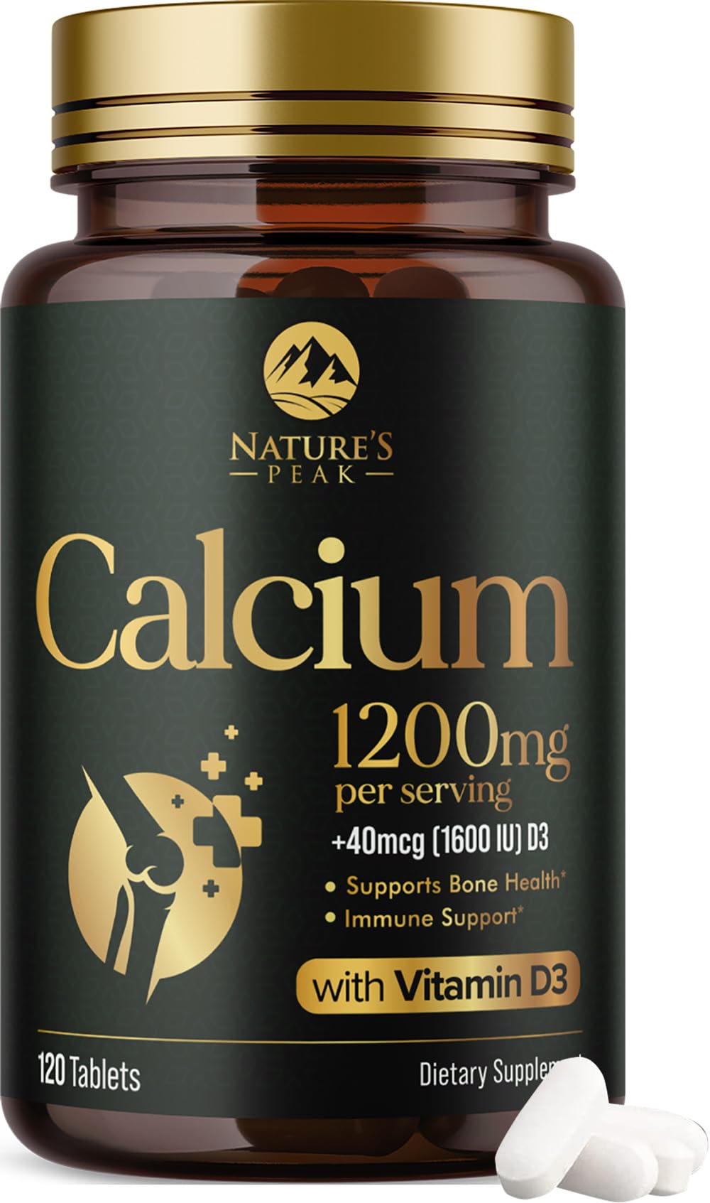 Nature's Peak Calcium 1200 mg D3 – bouteille prête à l'emploi quotidien.