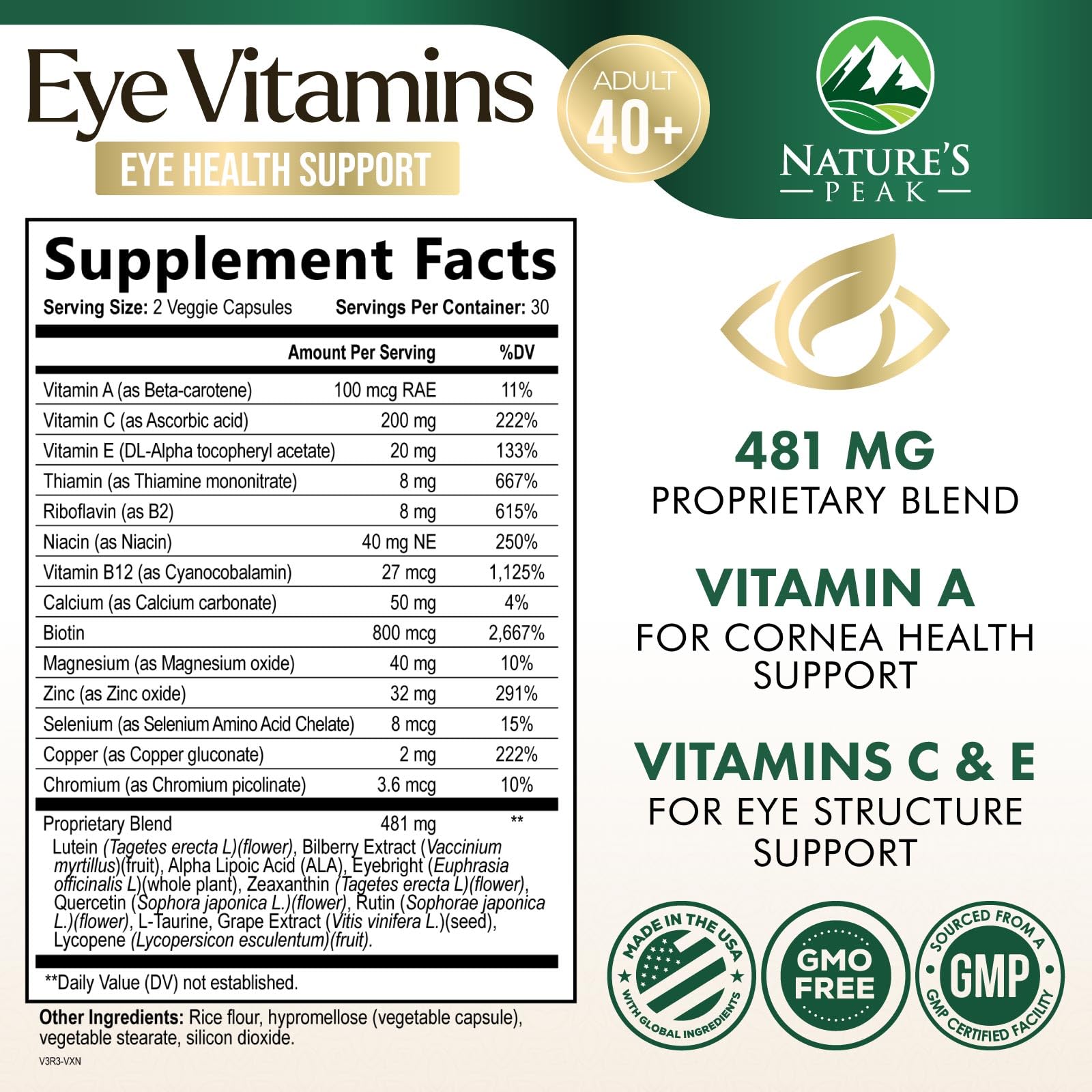 Nature's Peak – capsules végétales pour les yeux, vegan et faciles à avaler