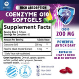 Nature's Peak CoQ10 200 mg avec poivre noir favorisant absorption potentielle.