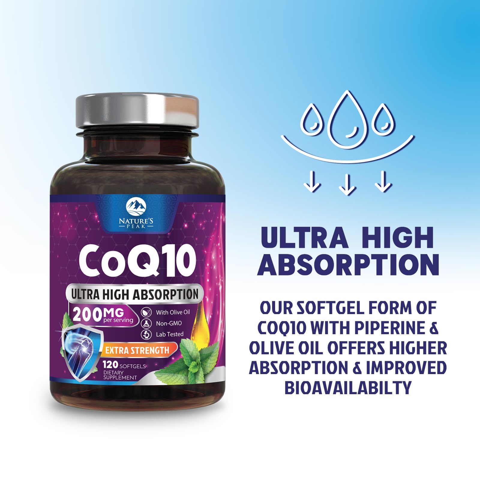 Nature's Peak CoQ10 testé par des tiers pour pureté et qualité.