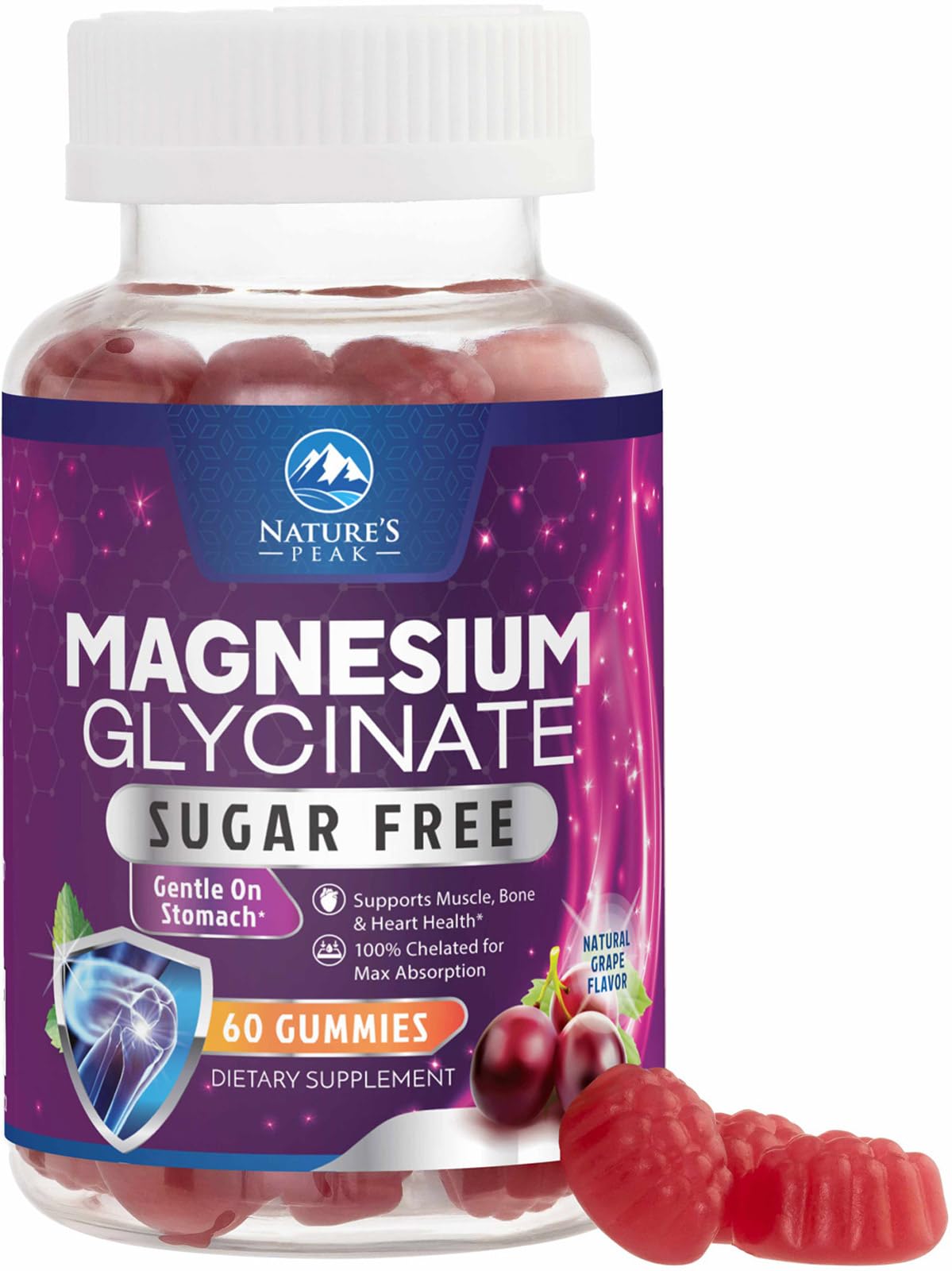 Nature's Peak gommes magnésium glycinate – bouteille visible, prise quotidienne