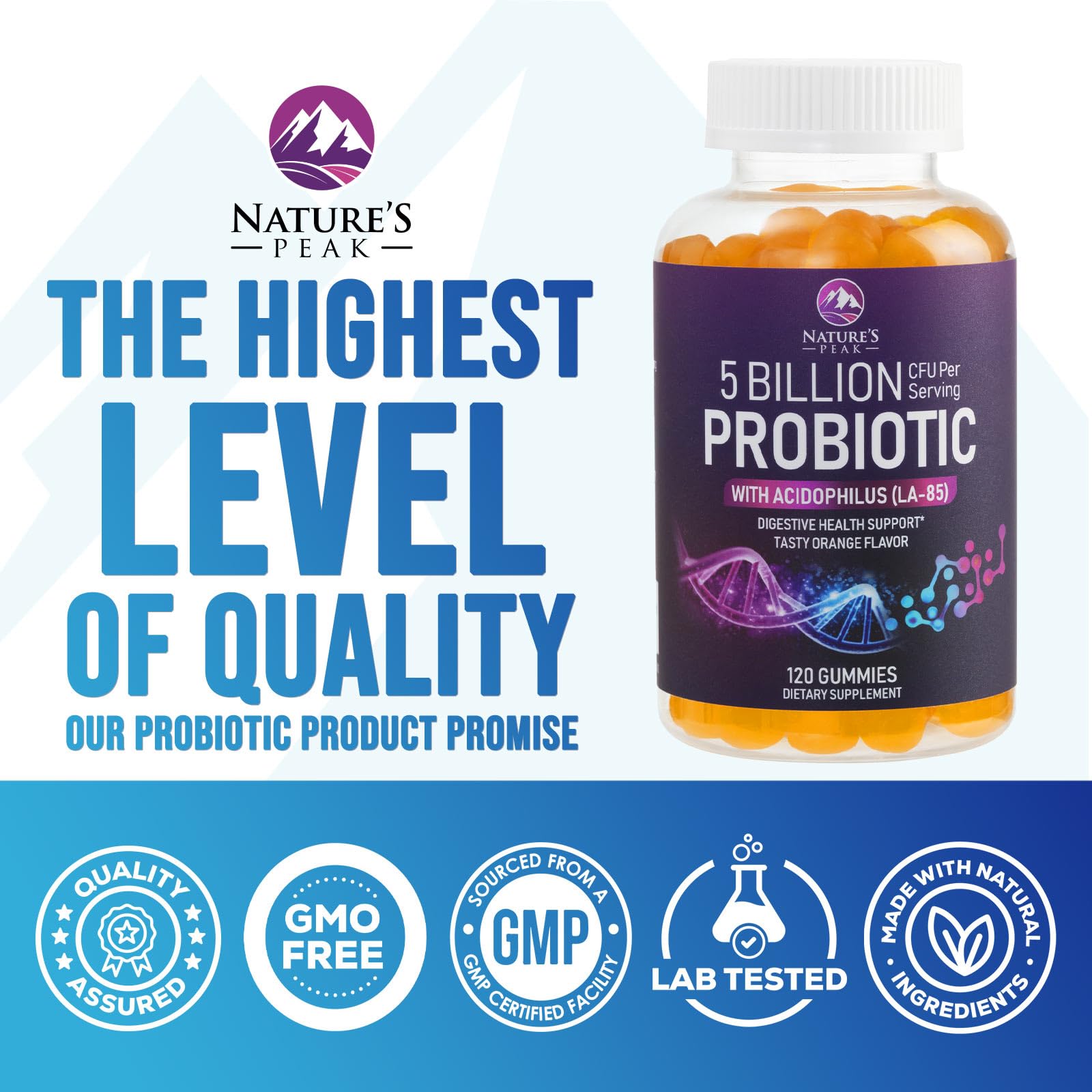 Nature's Peak gommes probiotiques usage quotidien format pratique.