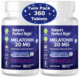 Nature's Perfect Night mélatonine 20 mg, emballage pratique pour la routine nocturne.