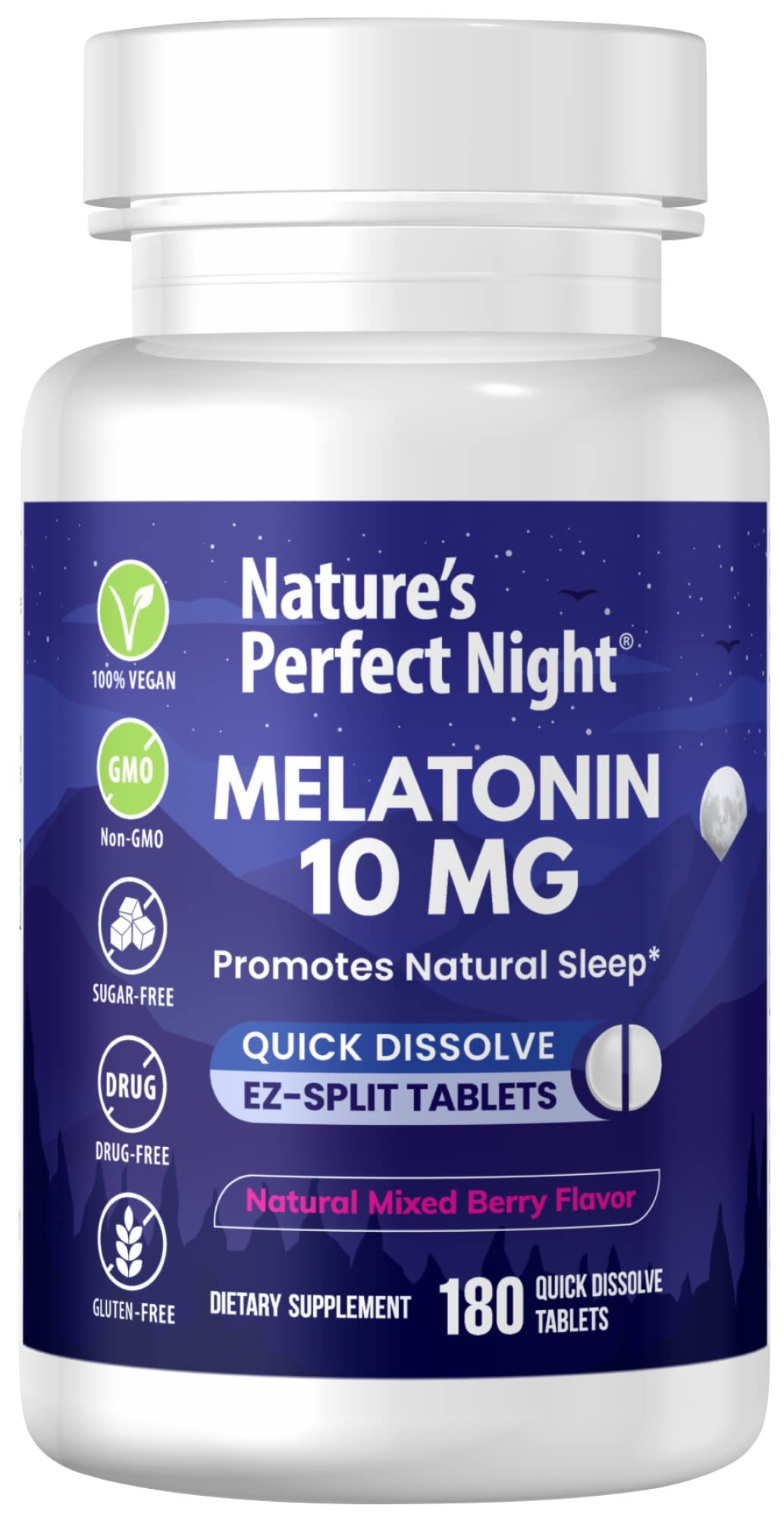 Nuit Parfaite de la Nature, tablettes mélatonine 10 mg dissolution rapide soutenant une routine nocturne.