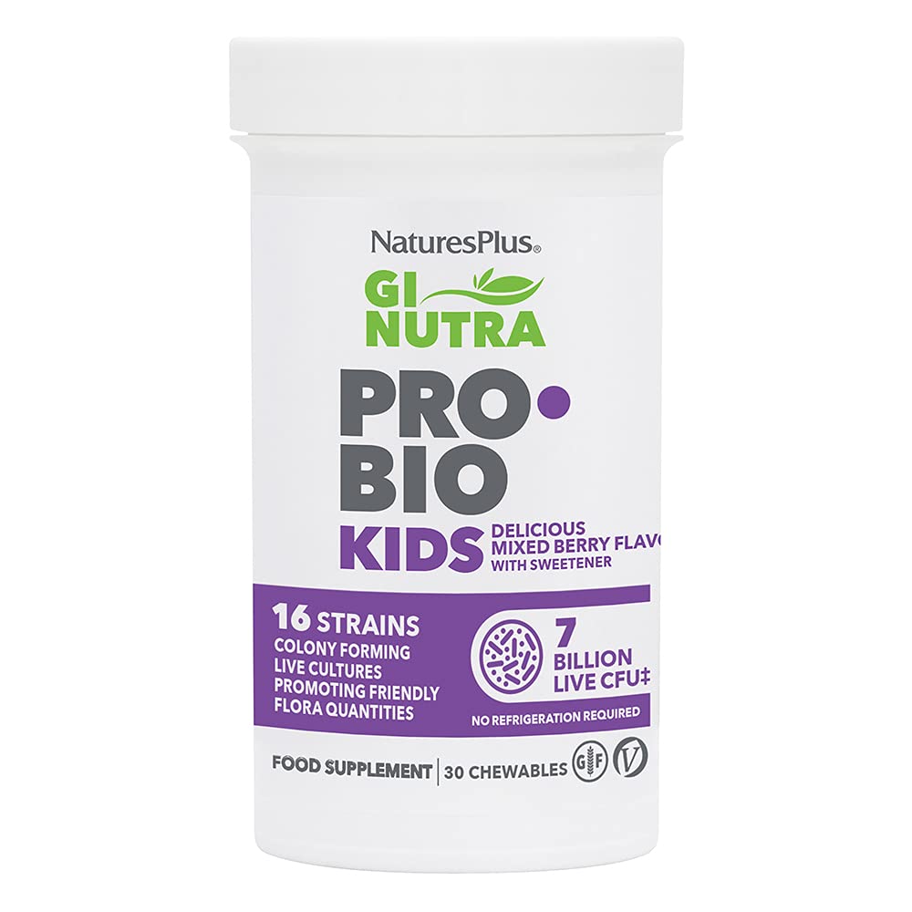 Nature's Plus Probiotique pour enfants, bouchées au mélange fruits rouges, soutien digestif potentiel.