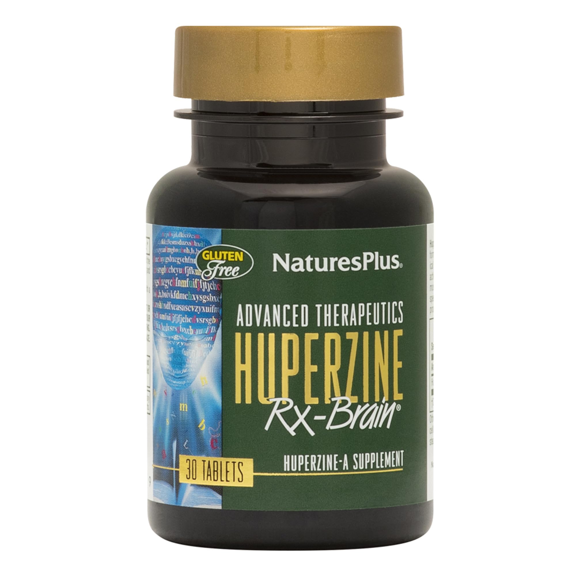 Nature's Plus Huperzine Rx-Brain – bouteille nette montrant le dosage quotidien potentiel.