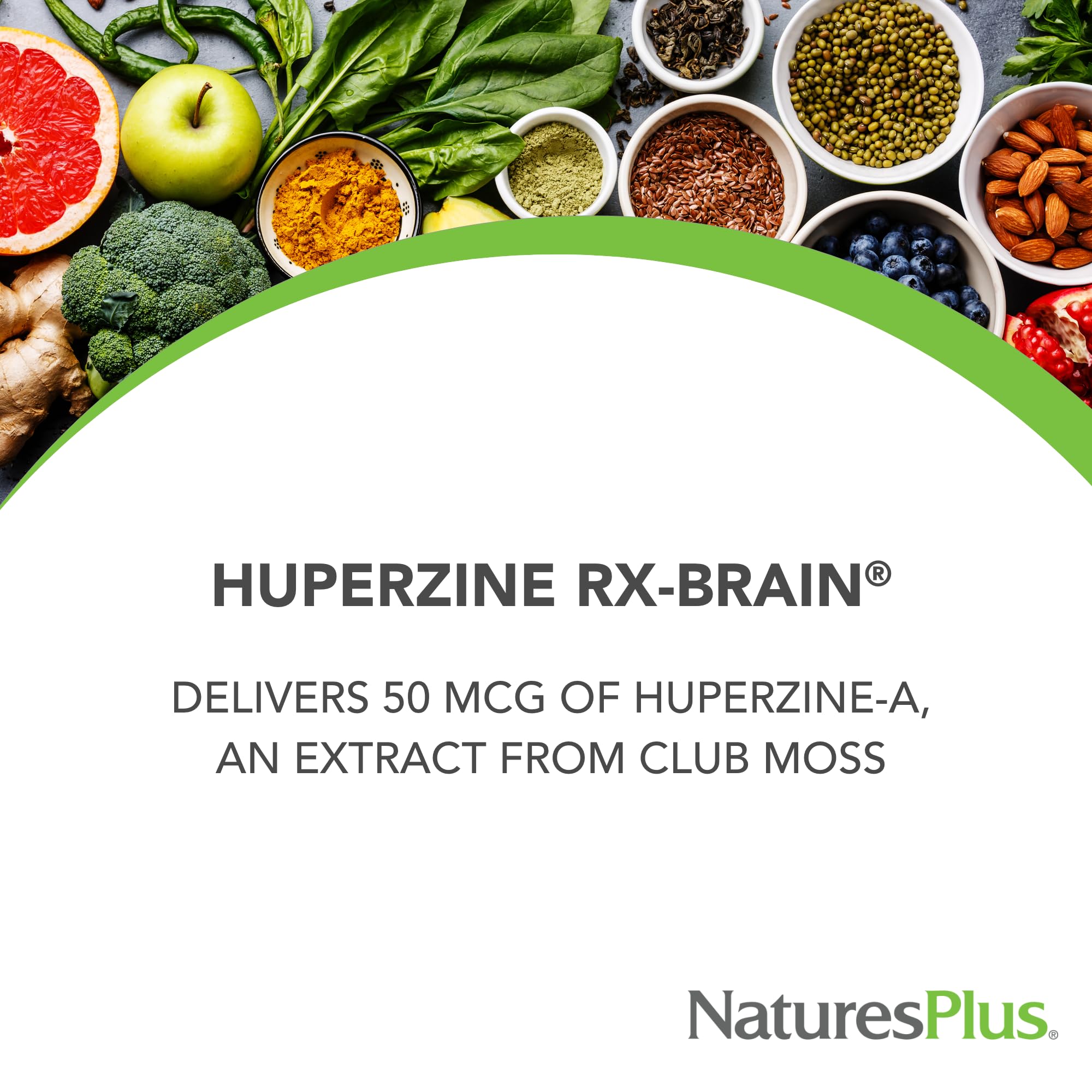 Comprimés végétariens Nature's Plus Huperzine Rx-Brain faciles à intégrer.