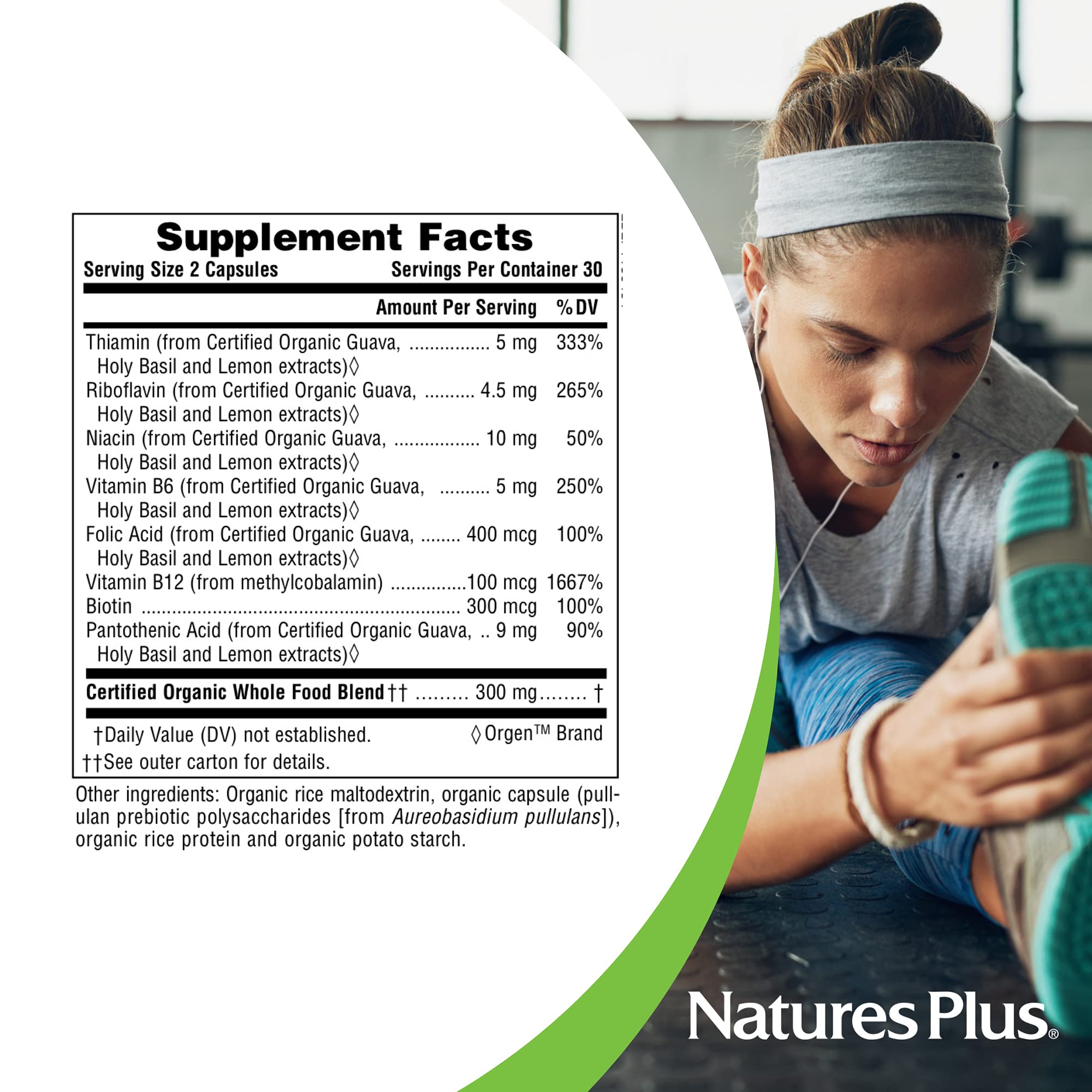 Bouteille Natures Plus Source of Life Garden B-Complex, format pratique pour 30 jours.