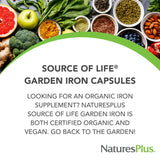 Nature's Plus Fer Jardin, base d'aliments entiers pour absorption naturelle.
