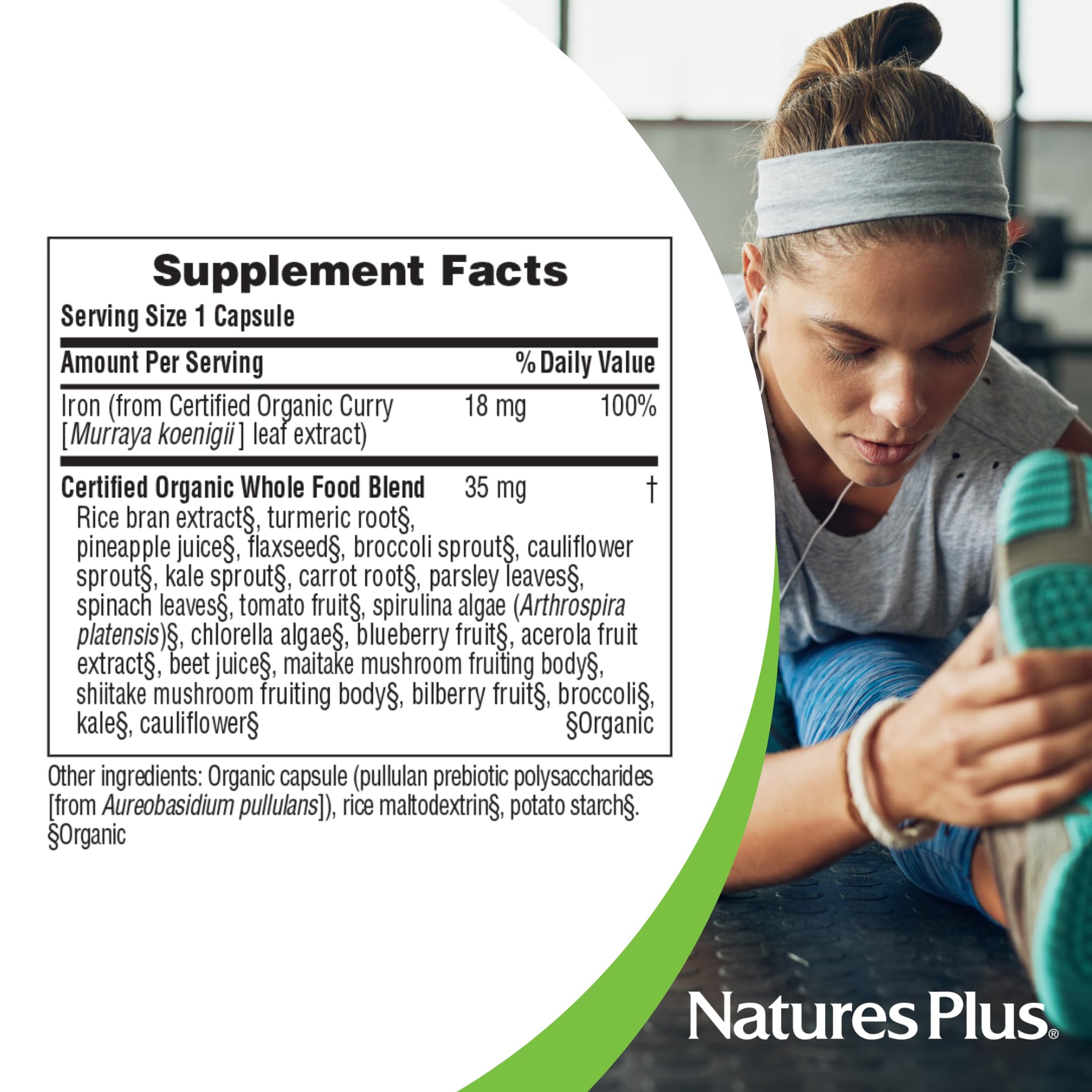 Nature's Plus Fer Jardin, produit biologique USDA sans OGM ni gluten.