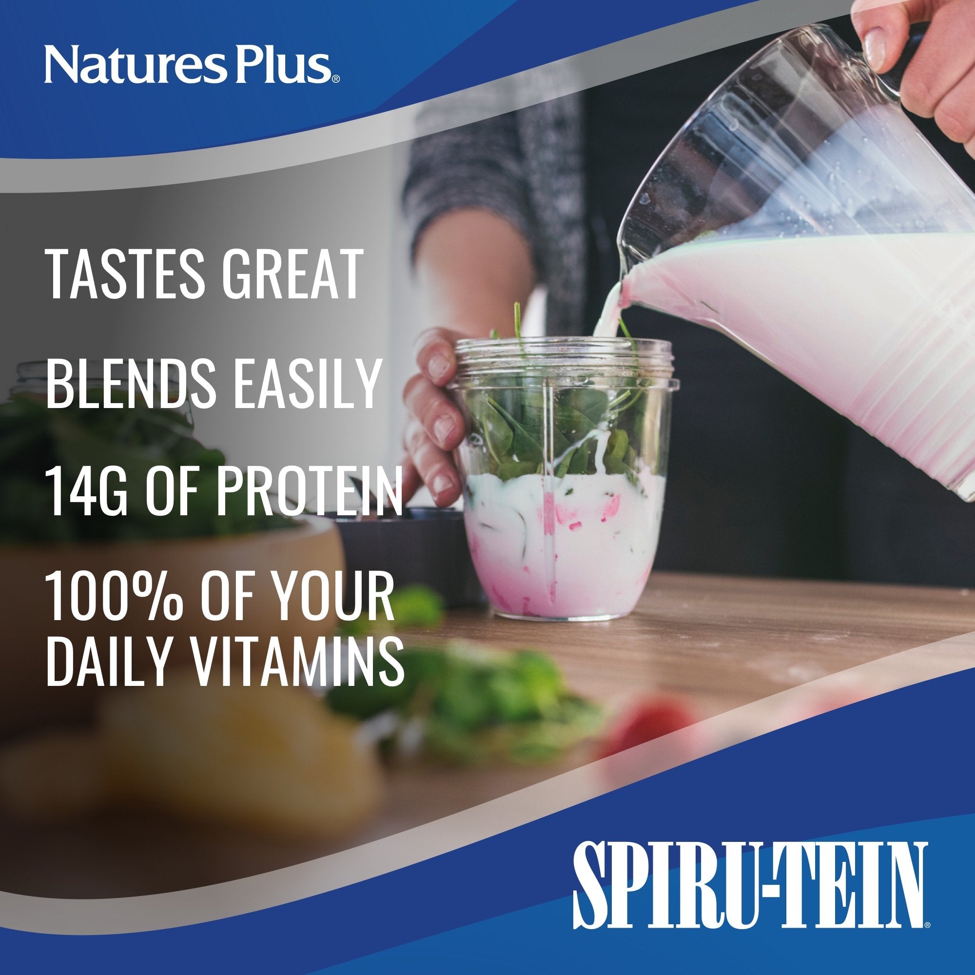 SPIRU-TEIN Nature's Plus — sachet-portions 8, repas pratique en déplacement.