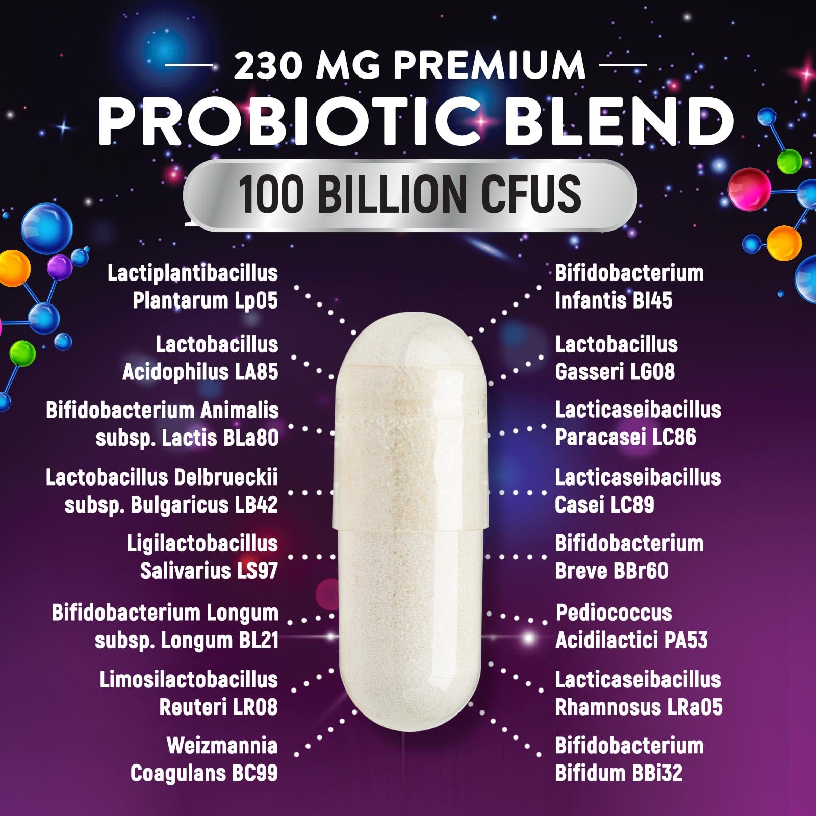 Nature's Probiotic : étiquette affichant 100 milliards CFU et prébiotiques