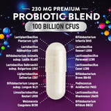 Nature's Probiotic : étiquette affichant 100 milliards CFU et prébiotiques