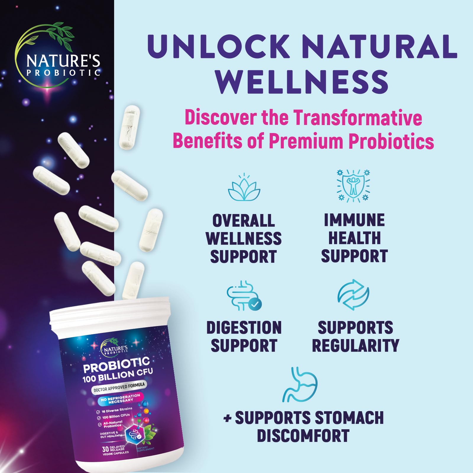 Nature's Probiotic : soutien immunitaire et digestif pour les gaz et ballonnements