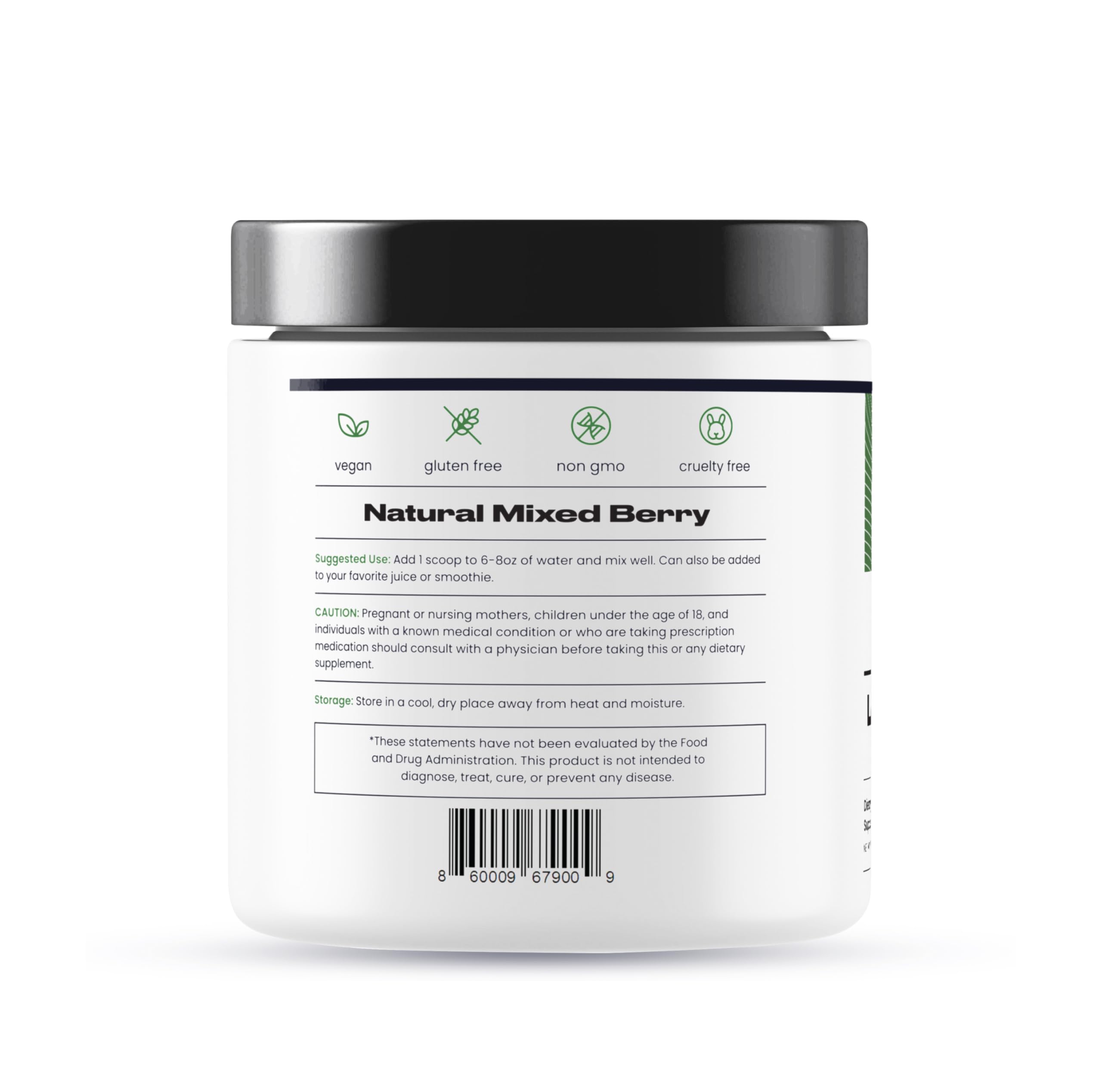 Étiquette Nature's Pure Blend indiquant probiotiques et bienfaits potentiels.