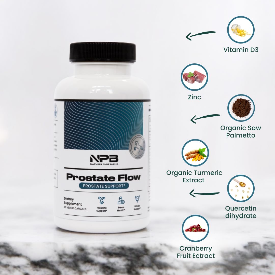 Nature's Pure Blend Prostate Flow – emballage et informations sur les ingrédients botaniques