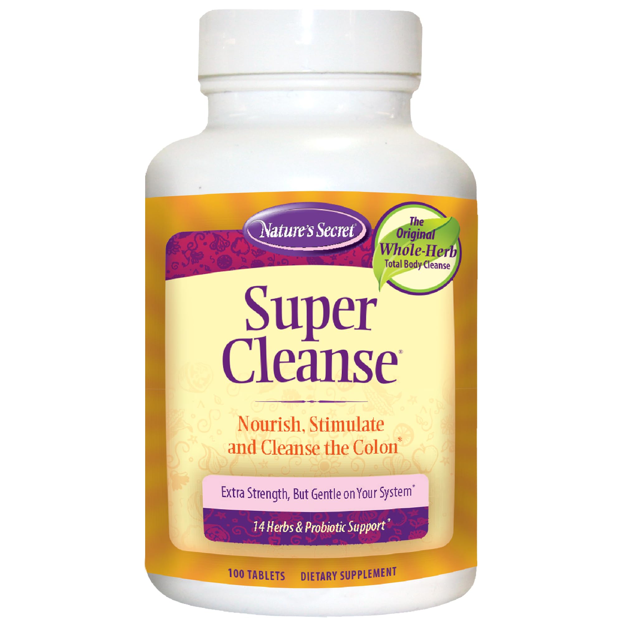 Nature's Secret Super Cleanse – bouteille en versement, soutien potentiel à la détox digestive.