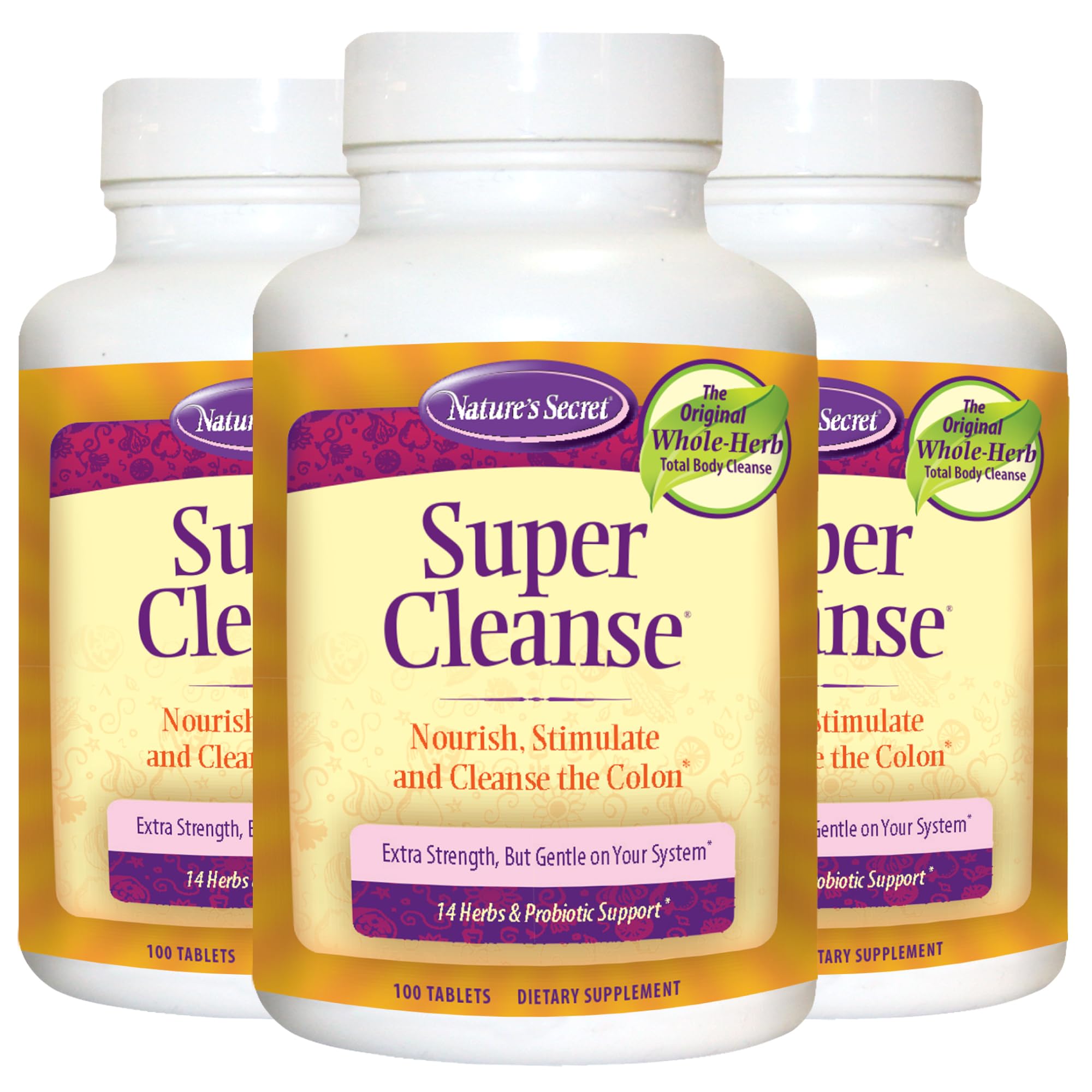 Nature's Secret Super Cleanse – bouteille de comprimés, soutien digestif potentiel.