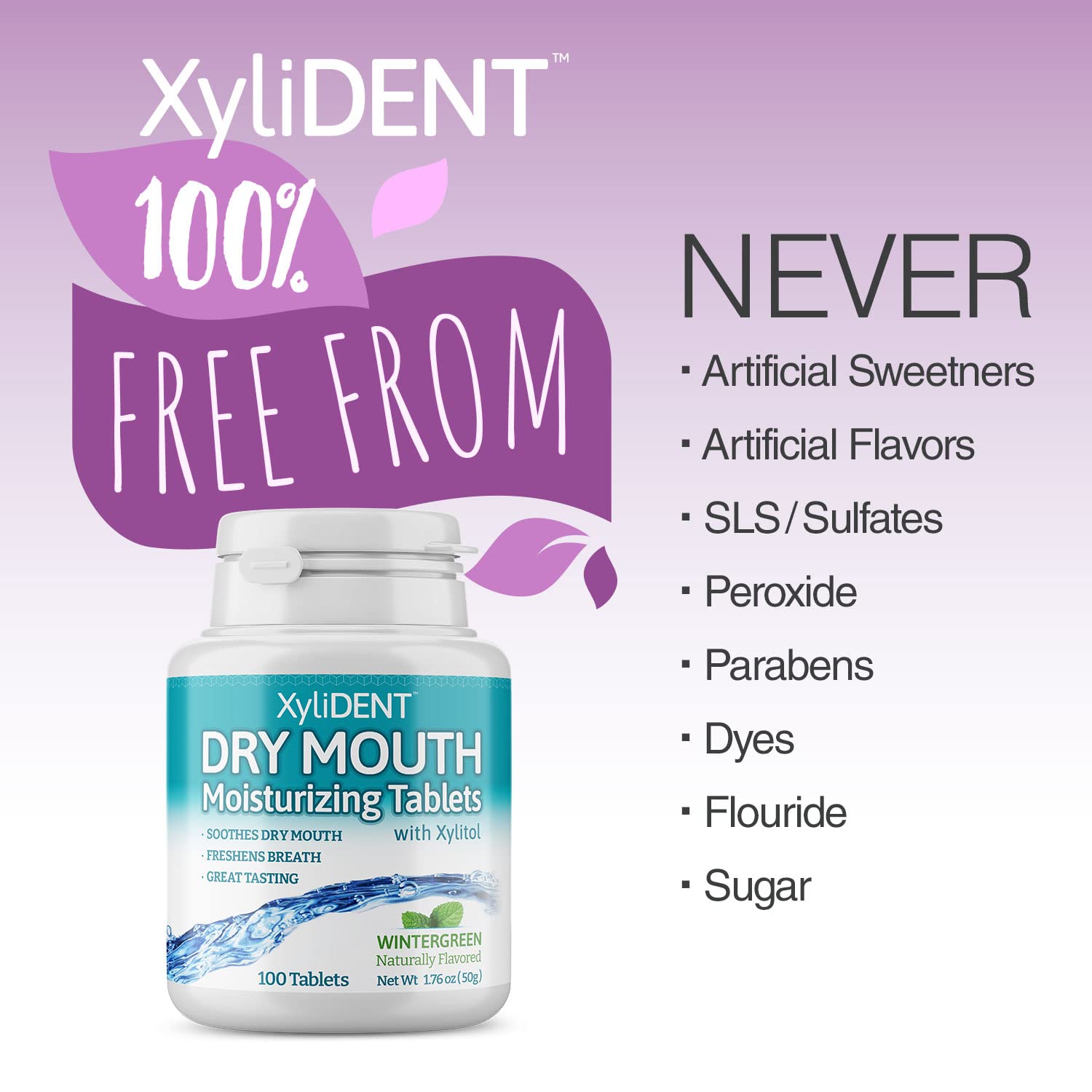 Nature's Stance XyliDENT tablettes vertes: stimulation de salive et sensation rafraîchissante.