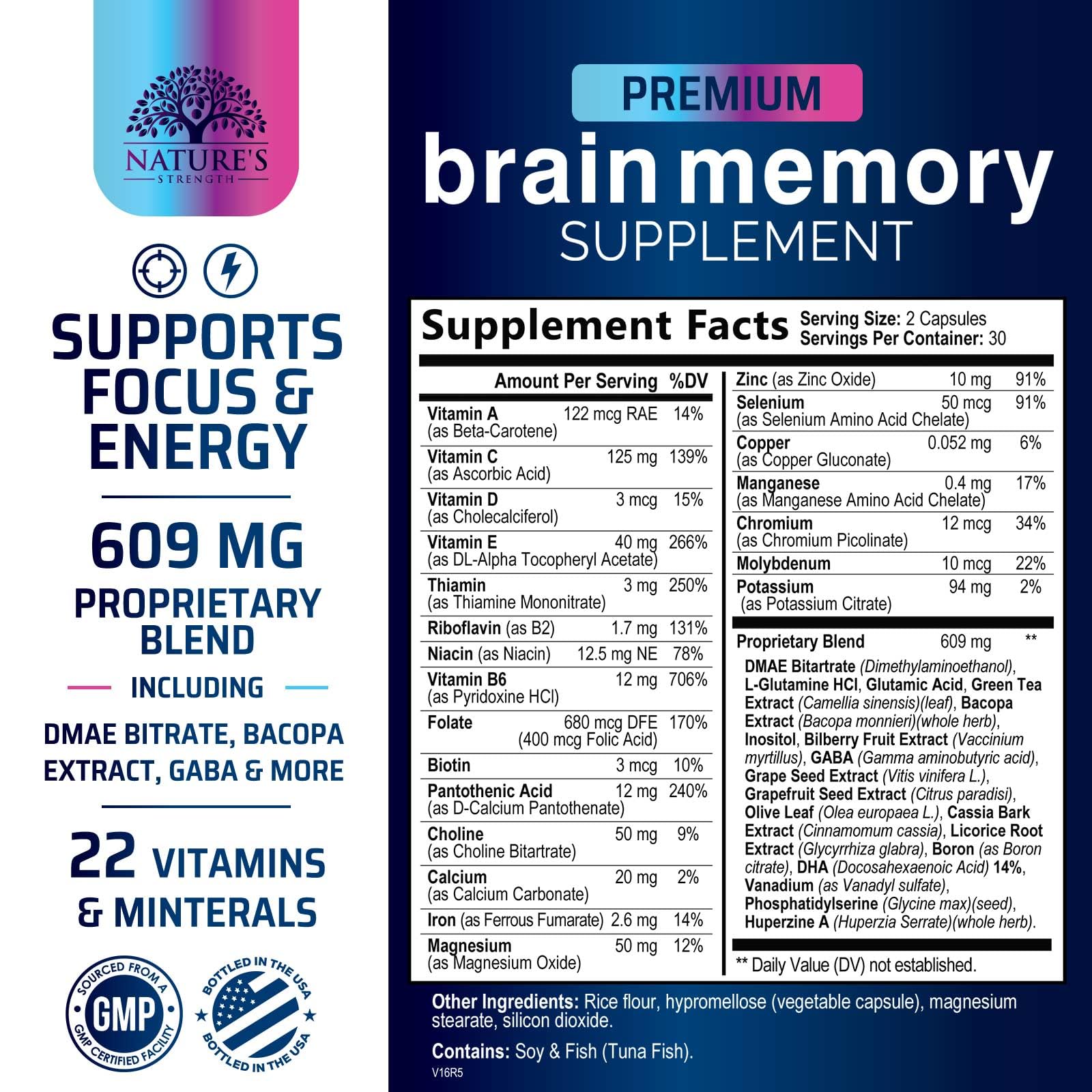 Capsules Nature's Strength Bacopa Monnieri pour clarté mentale.