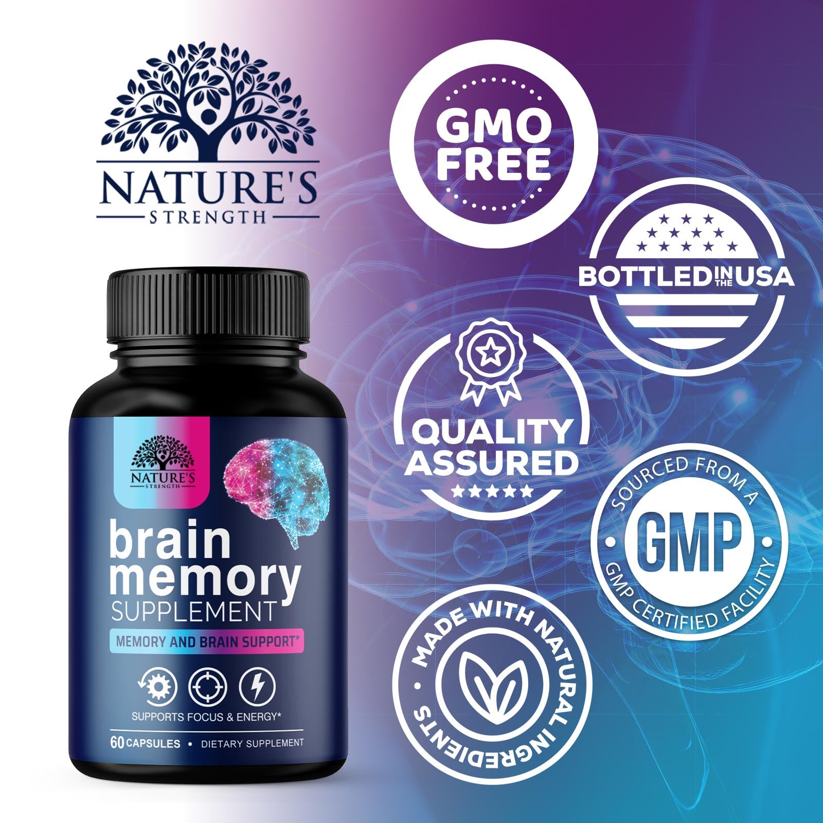 Capsules Nature's Strength DMAE énergie mentale potentielle.