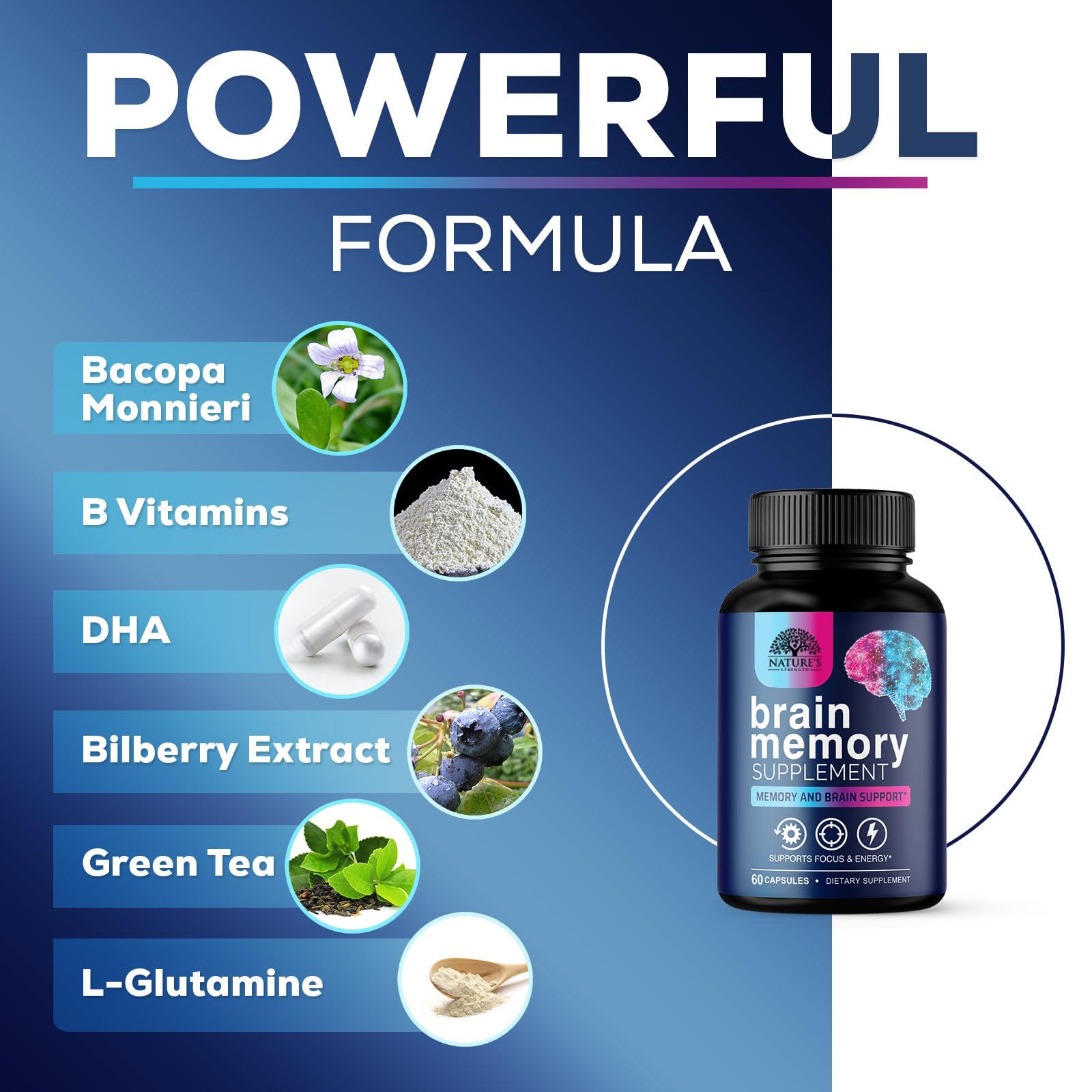 Tablettes Nature's Strength Phosphatidylsérine favorisant concentration.
