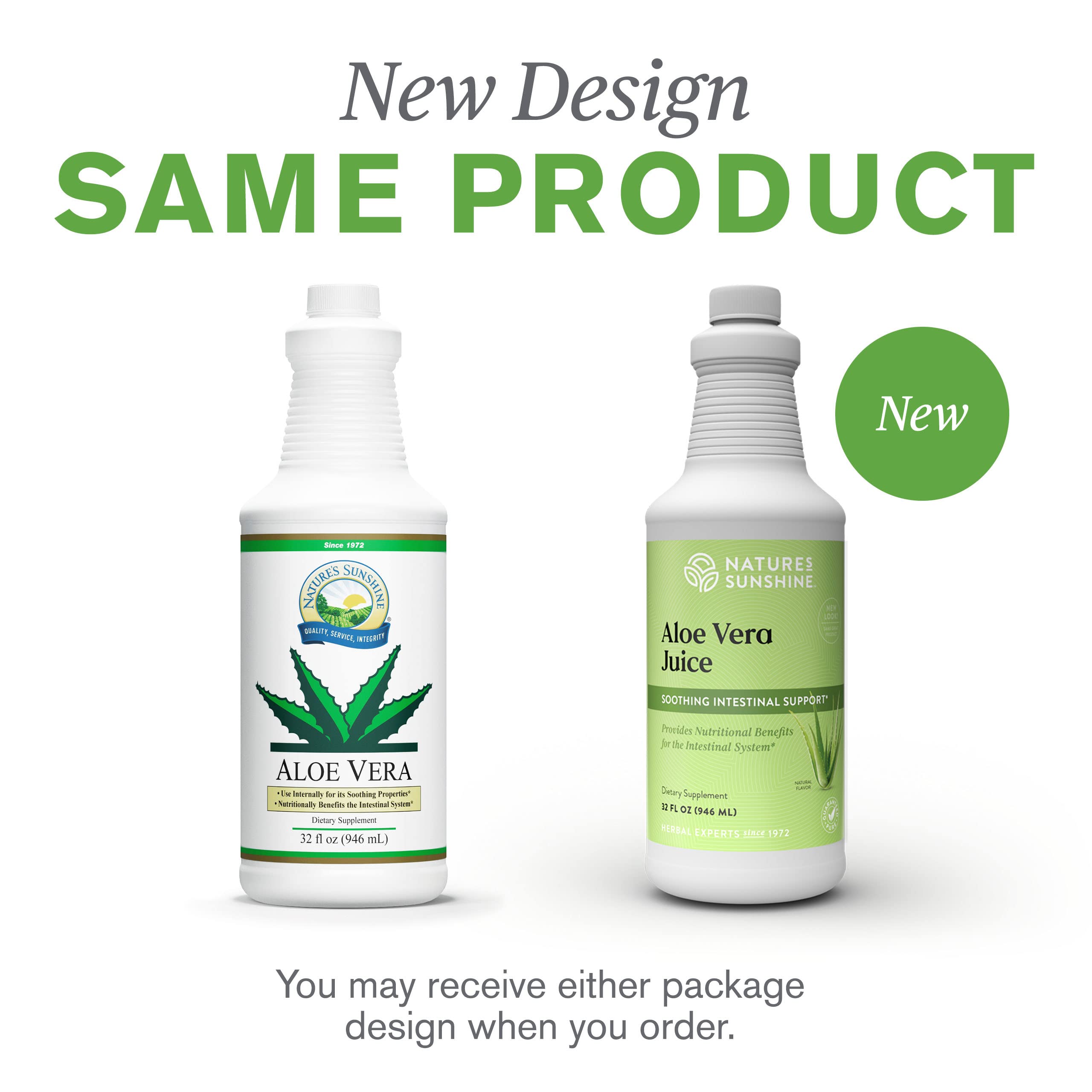 Nature's Sunshine aloé véra jus 32oz — emballage pratique et recyclable.