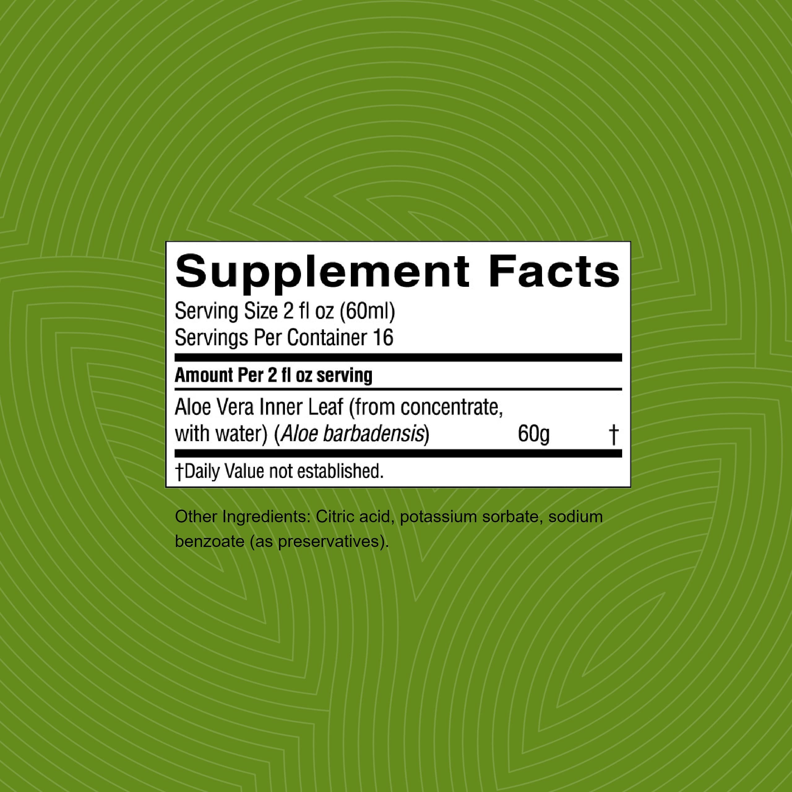 Nature's Sunshine aloé véra jus 32oz — étiquette claire affichant les ingrédients.