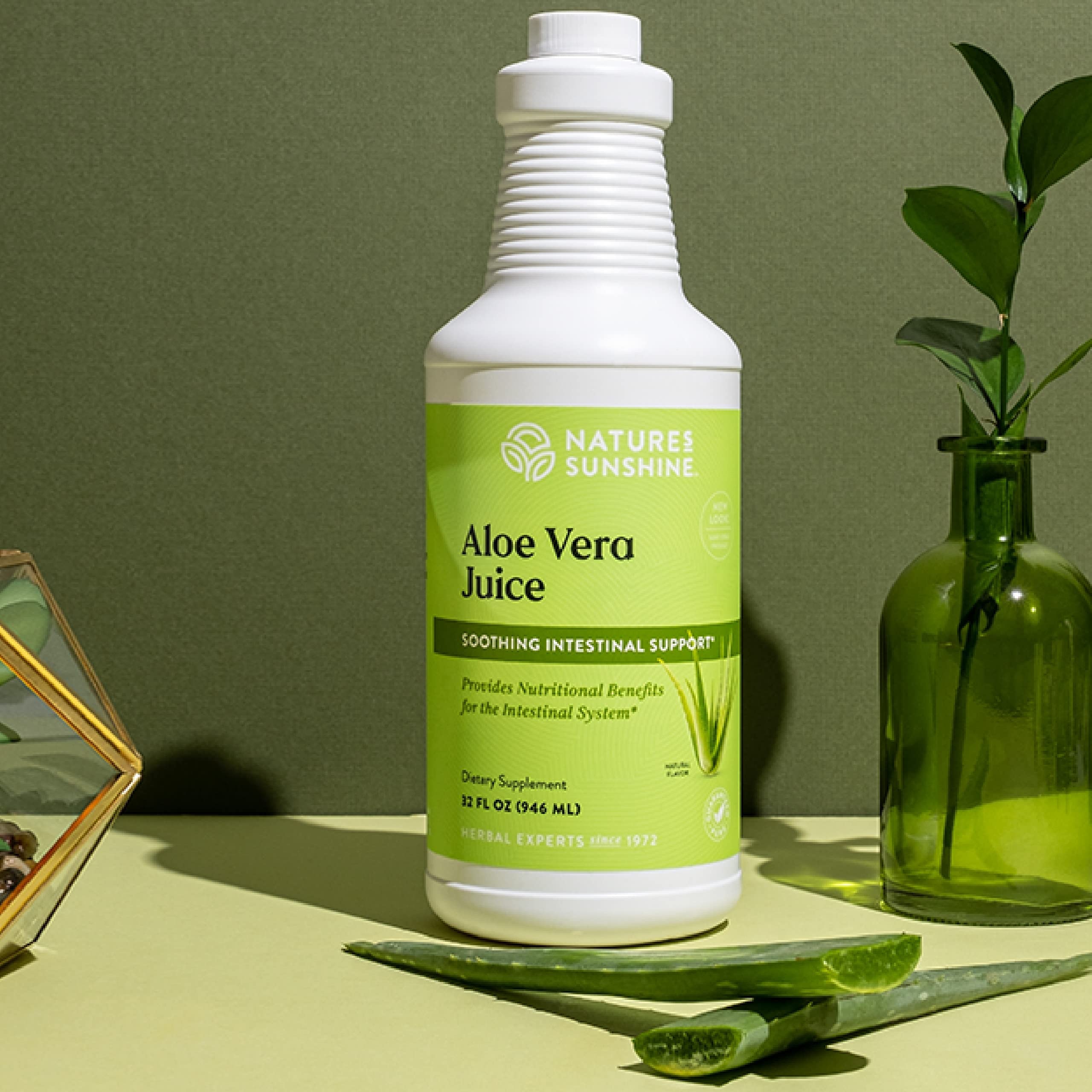 Nature's Sunshine aloé véra jus 32oz — versement fluide pour usage quotidien.