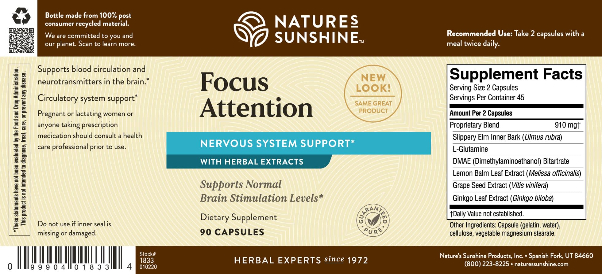 Nature's Sunshine Concentration et Attention – Antioxydants aidant à limiter les radicaux libres et le stress oxydatif.