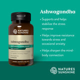 Grossissement des gélules Ashwagandha Nature's Sunshine, montre la forme végétale