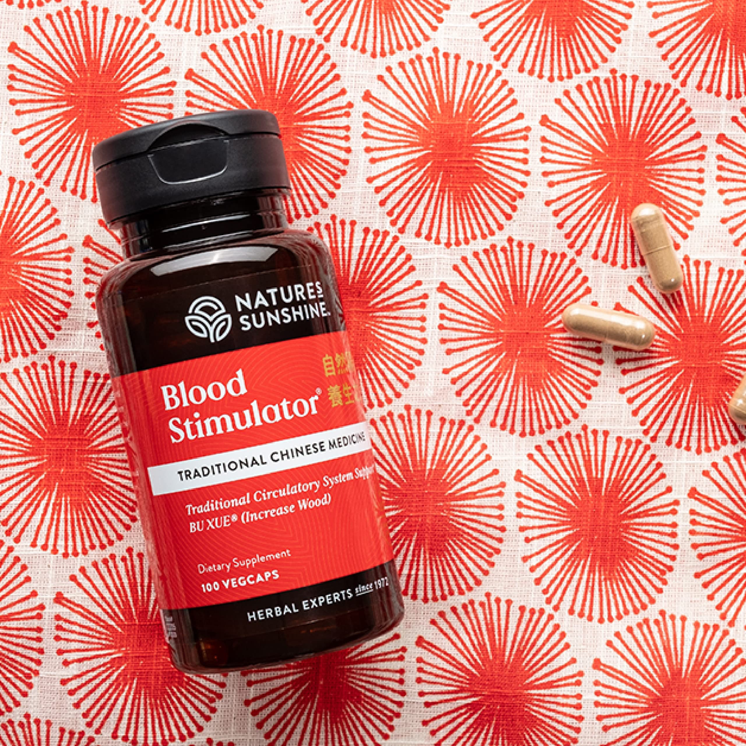 Capsules Nature's Sunshine Blood Stimulator Concentrate — faciles à doser pour le soutien du sang et de la circulation.