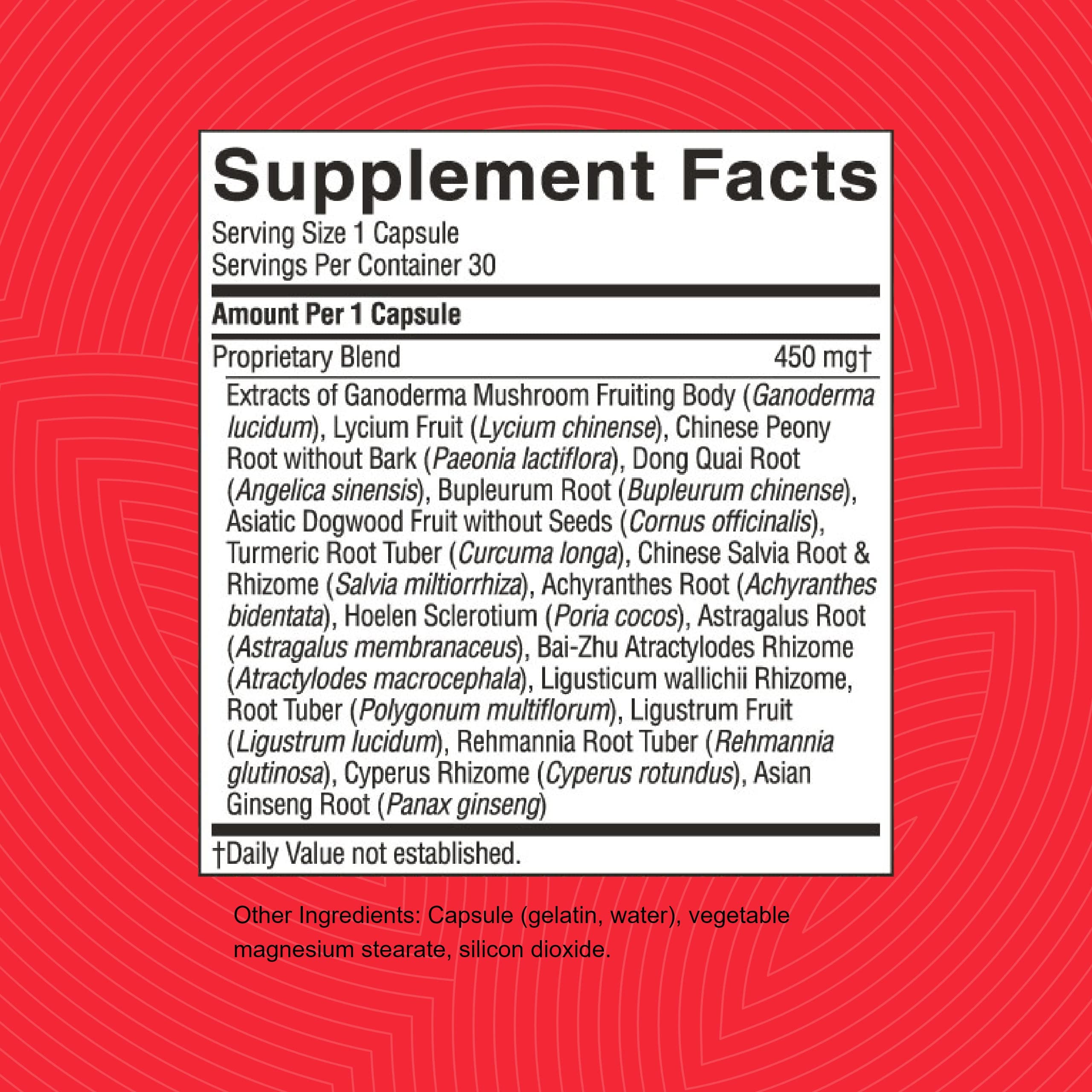 Étiquette nette et lisible du concentré Nature's Sunshine Blood Stimulator et son emballage.